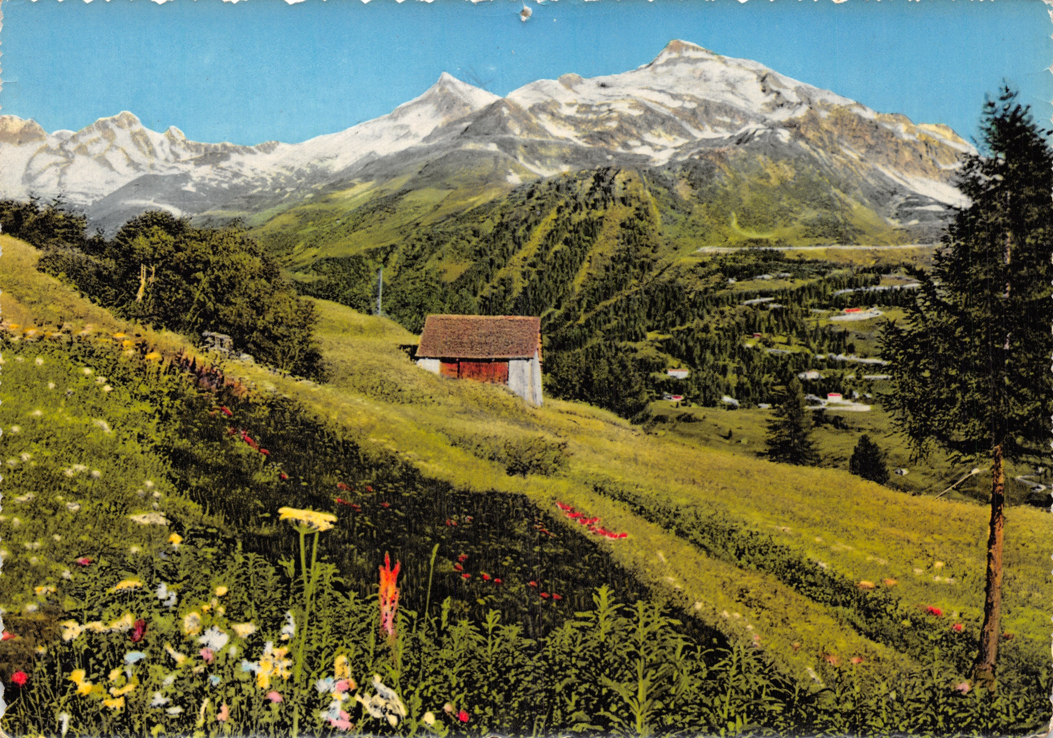 Mont Blanc — vue panoramique avec chalet en premier plan — Imprimerie Cecamì, n°261