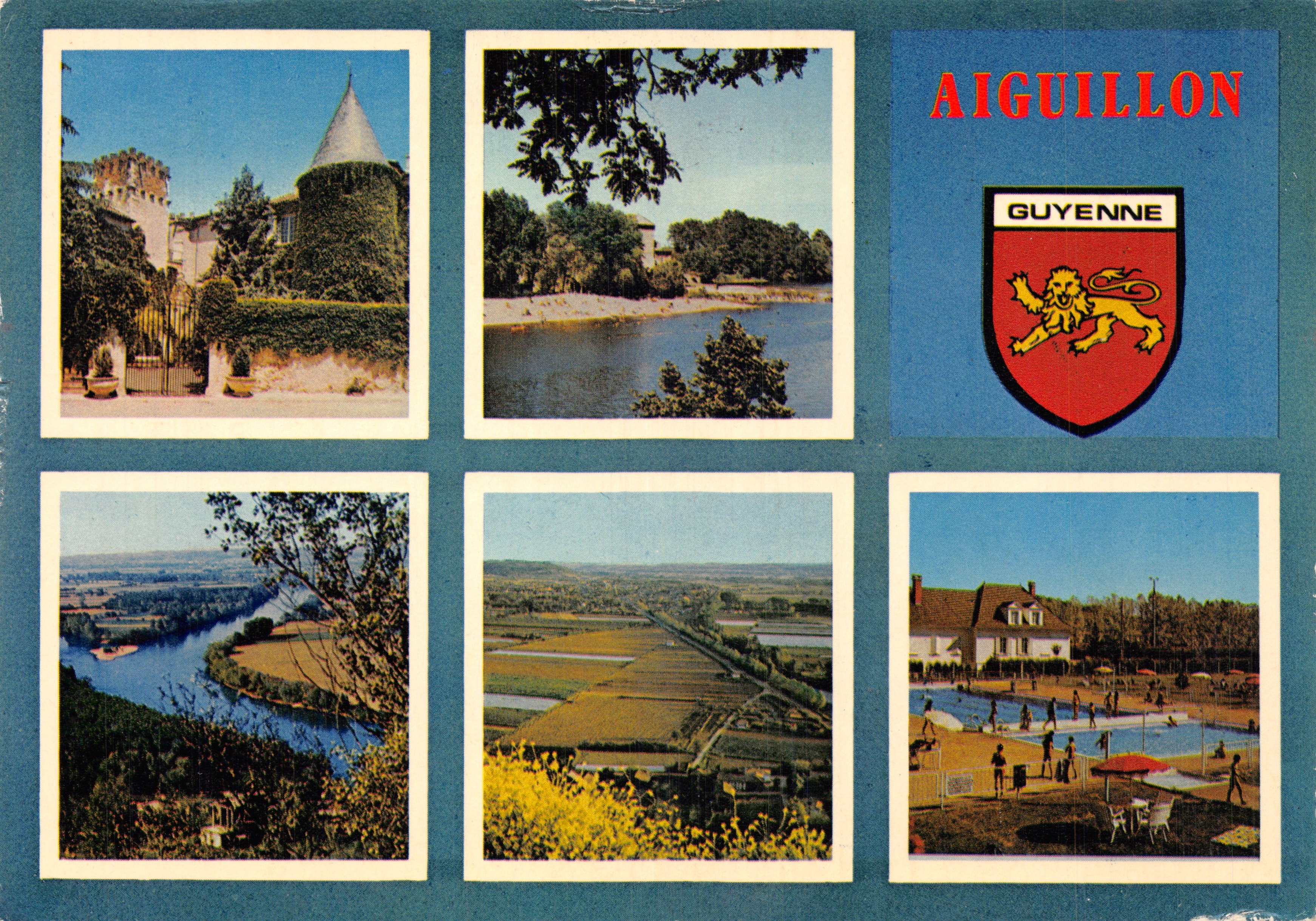 Aiguillon — vue du château, du lac, du paysage et de la piscine — éditeur imprimeur non visible