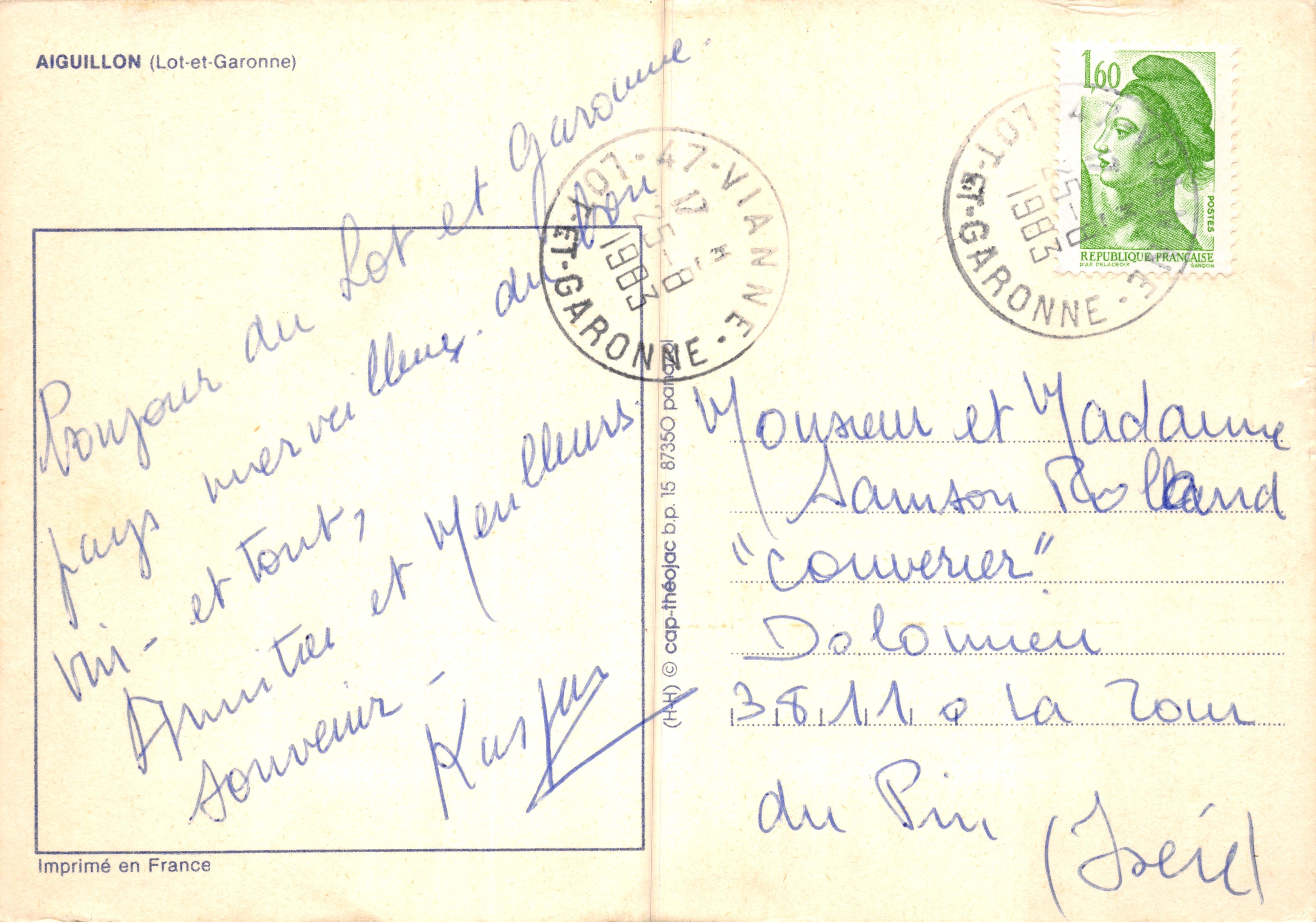 Aiguillon — vue du château, du lac, du paysage et de la piscine — éditeur imprimeur non visible — Back