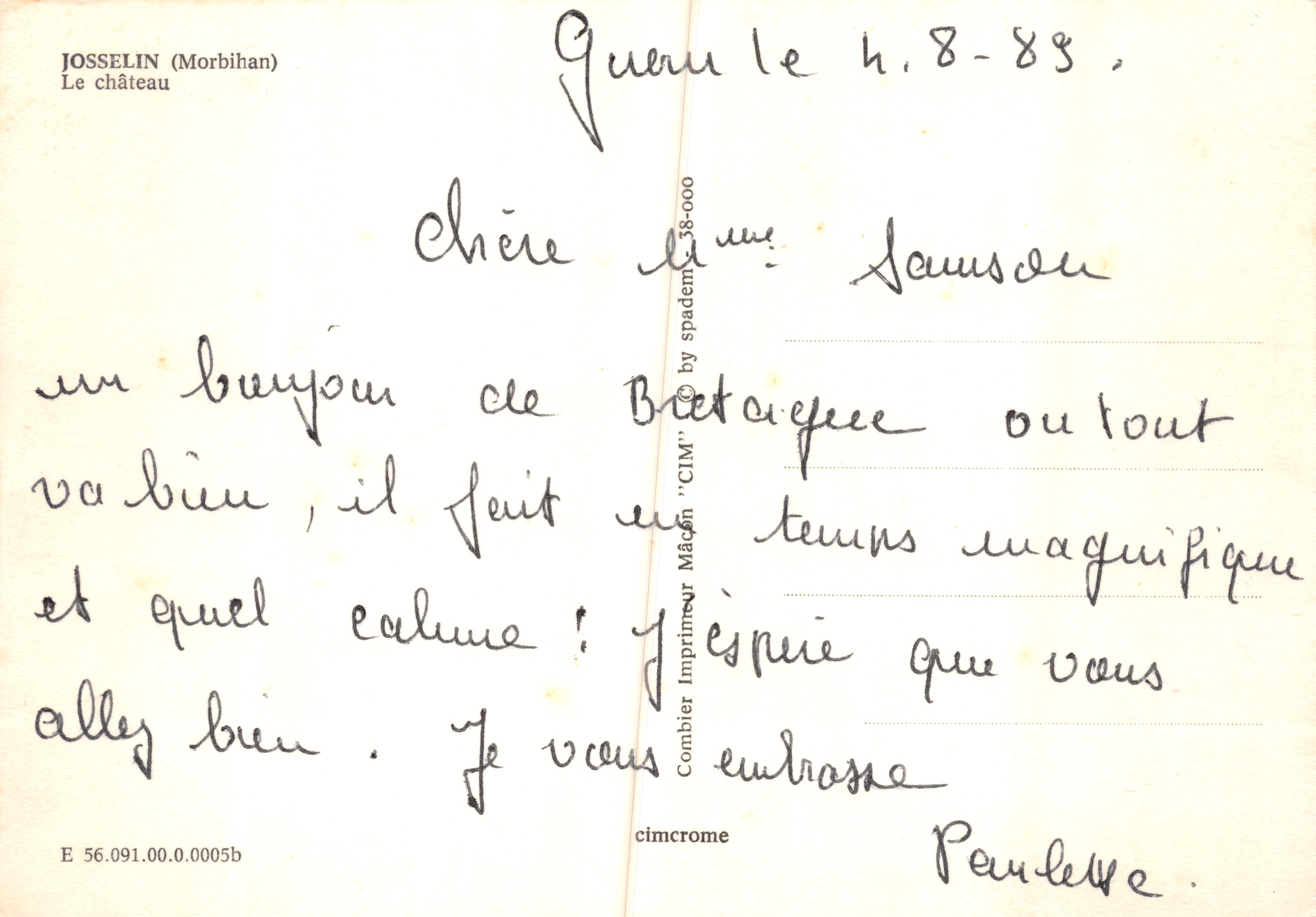 Josselin (Morbihan) — Castello sulla riva della Vilaine — Editore Combier — Verso