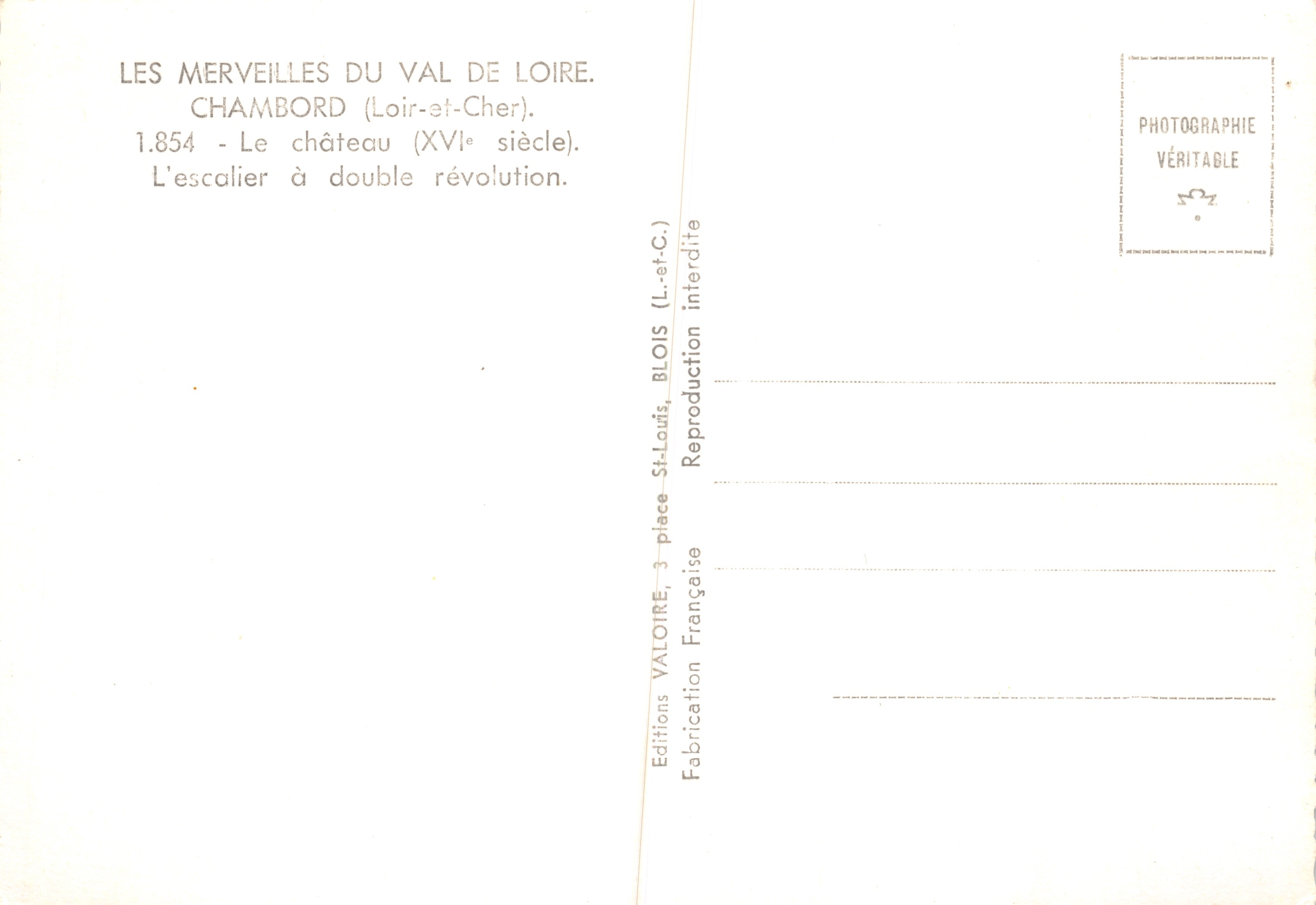Chambord — scalinata a doppia spirale — Valoire — Verso