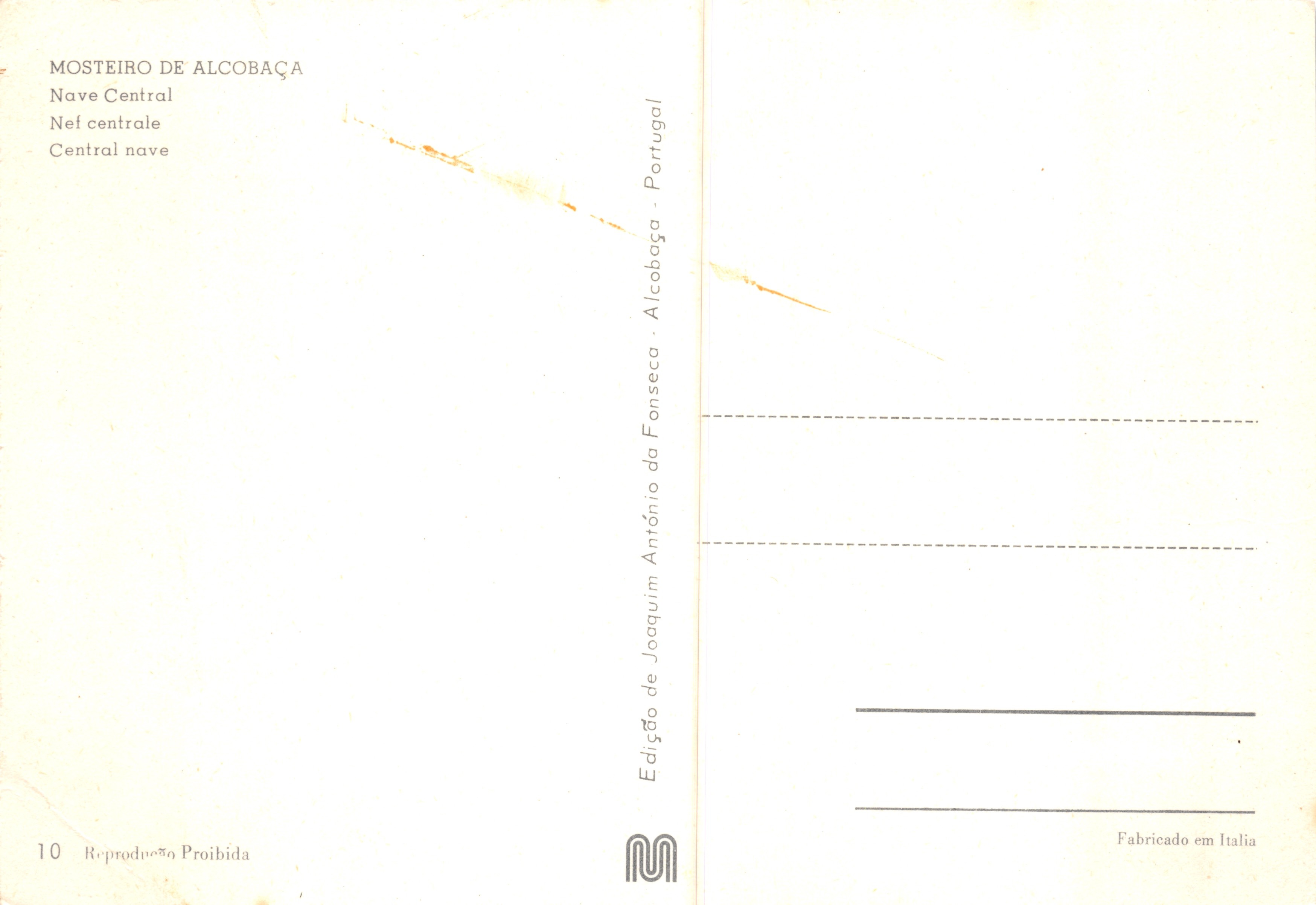 Monasterio de Alcobaça — Nave central — Edición de Joaquim António da Fonseca — Reverso