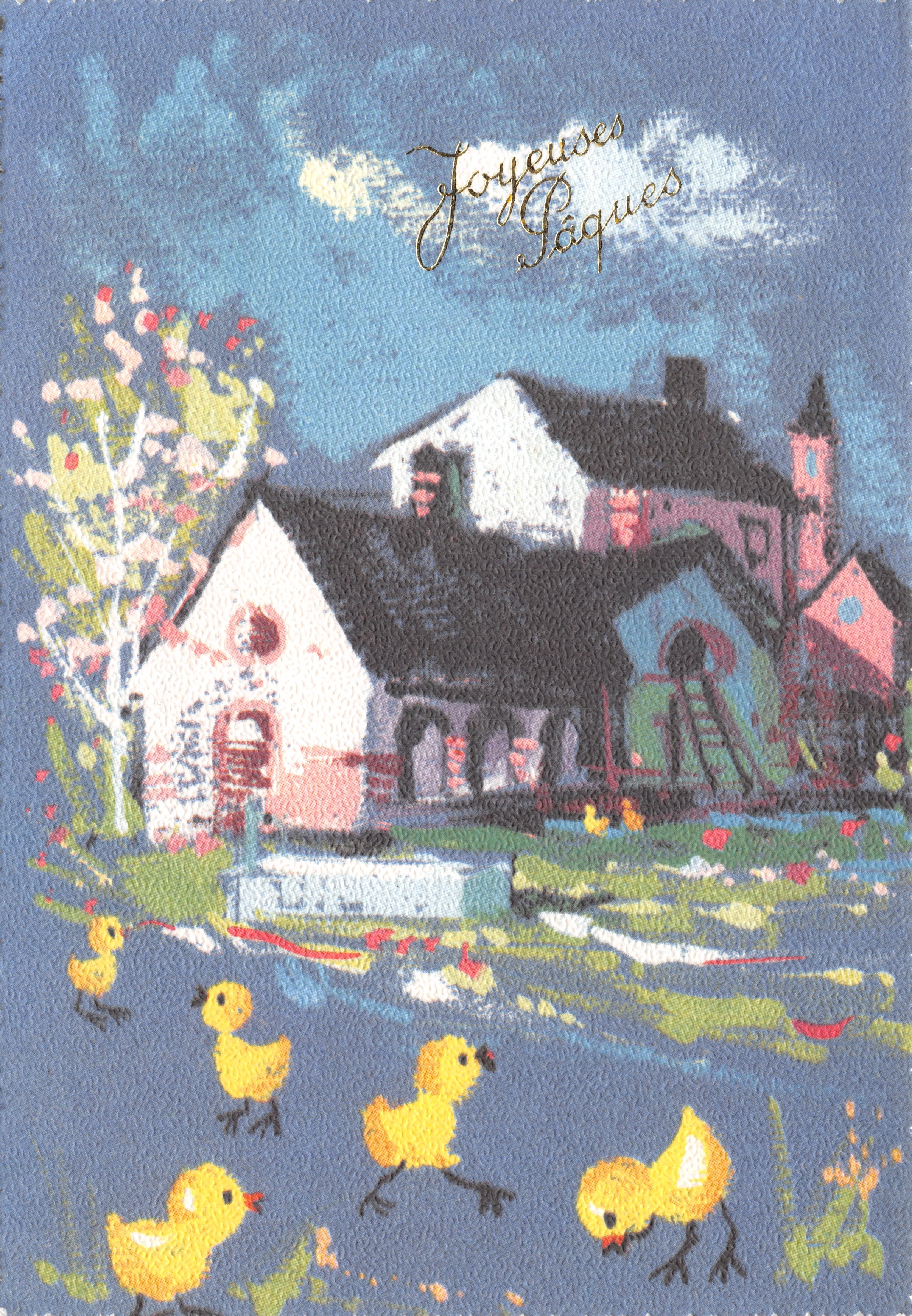 Pascua — escena de pueblo con patitos — Éditions Rhodania Lyon