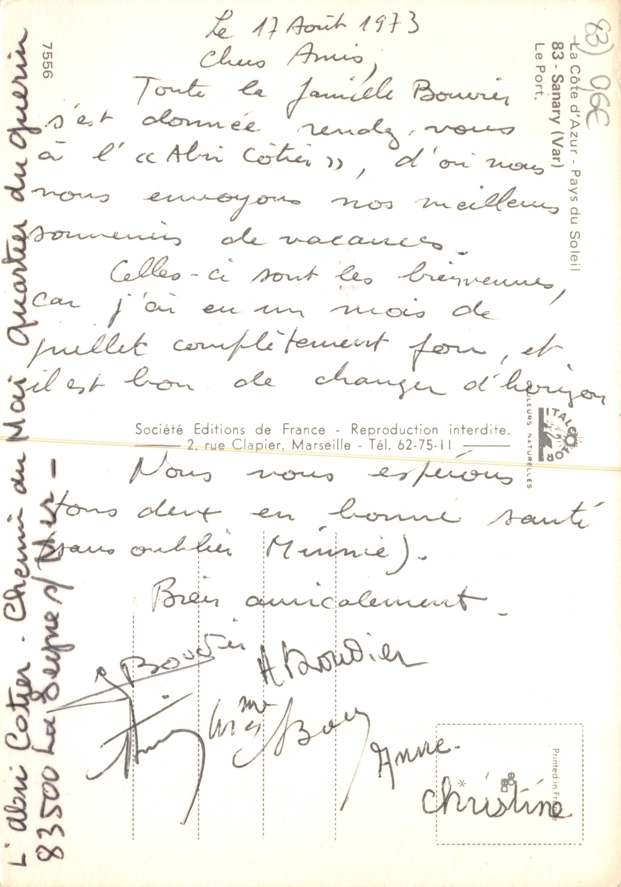 Sanary — porto con barche e chiesa — Société Éditions de France — Verso