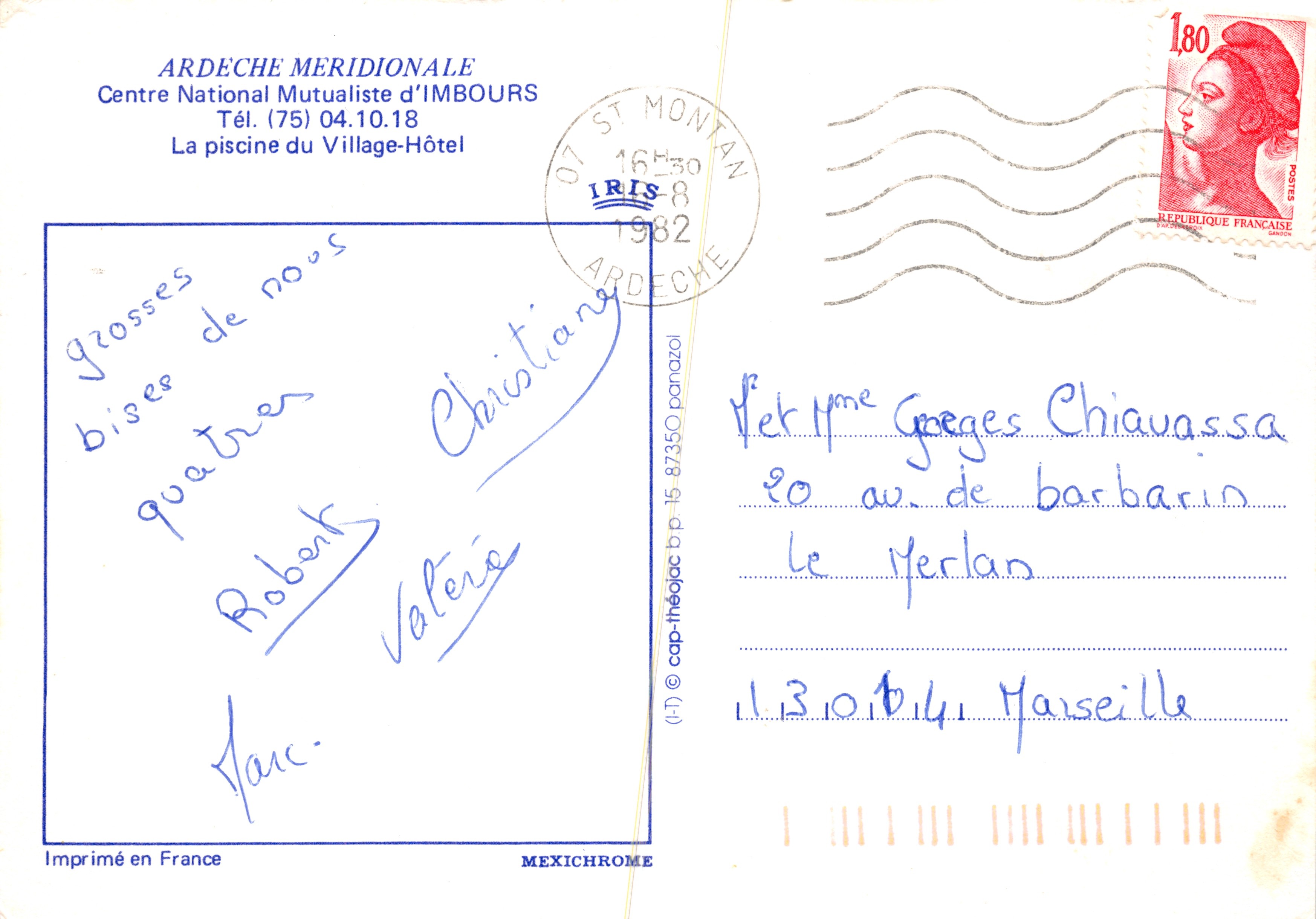 De zwembad van Village-Hôtel — Nationaal Mutualistisch Centrum van Imbours — uitgever ARDECHE MERIDIONALE — Achterkant