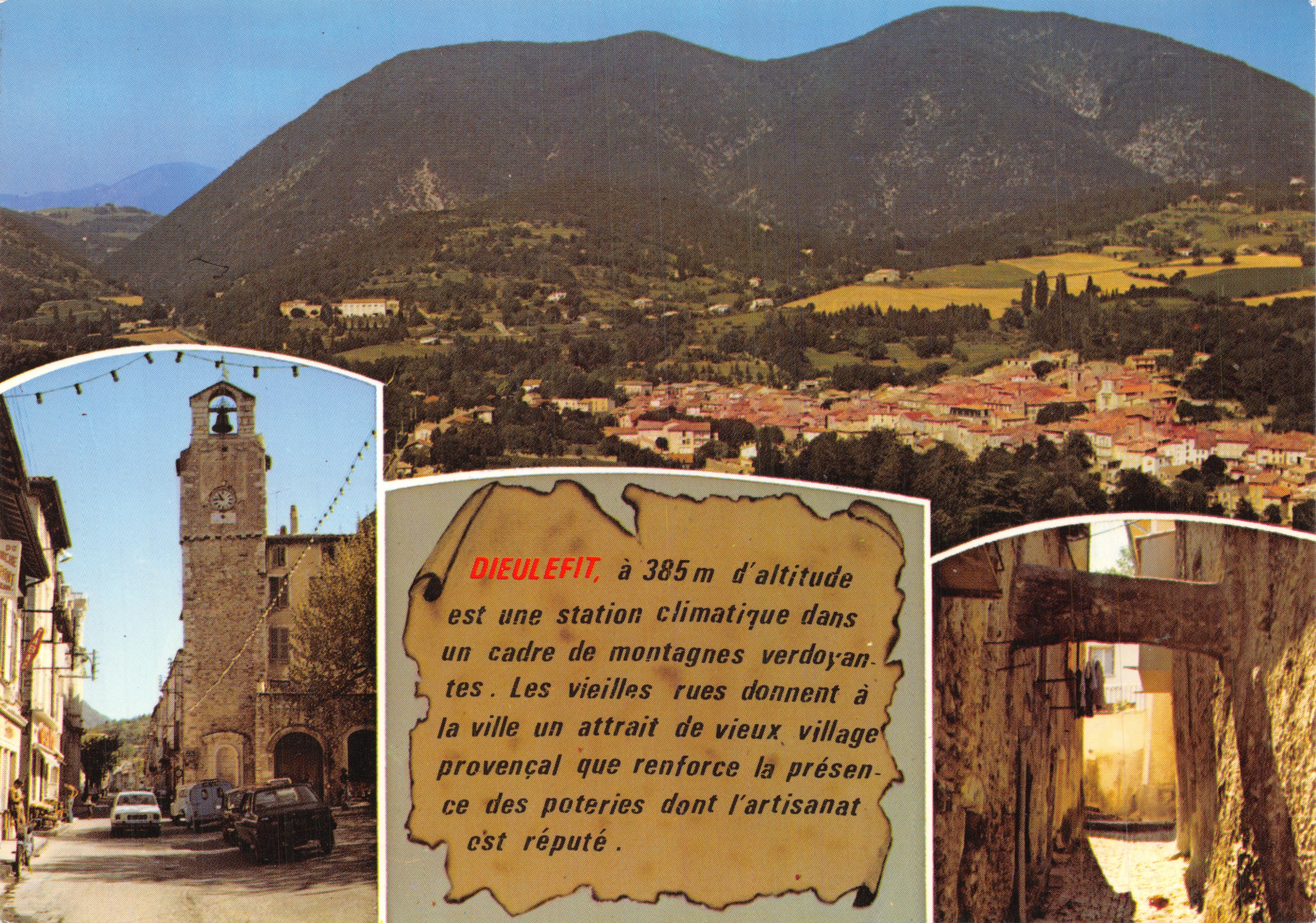 Dieulefit — vista panoramica e strada con campanile — Éditions CELLARD