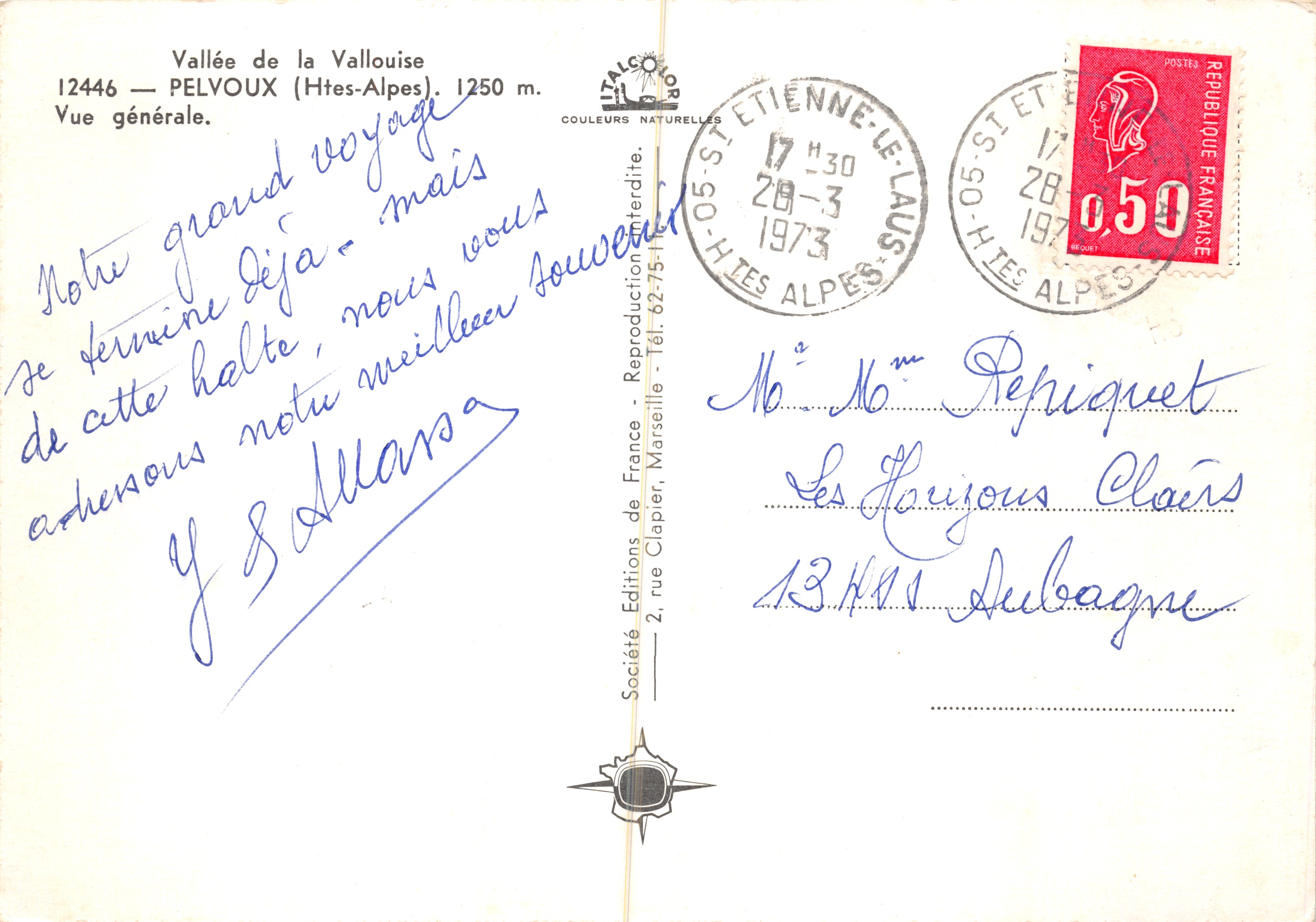 Vallée de la Vallouise — algemene weergave — Éditions de France, Marseille, nr. 12446 — Achterkant