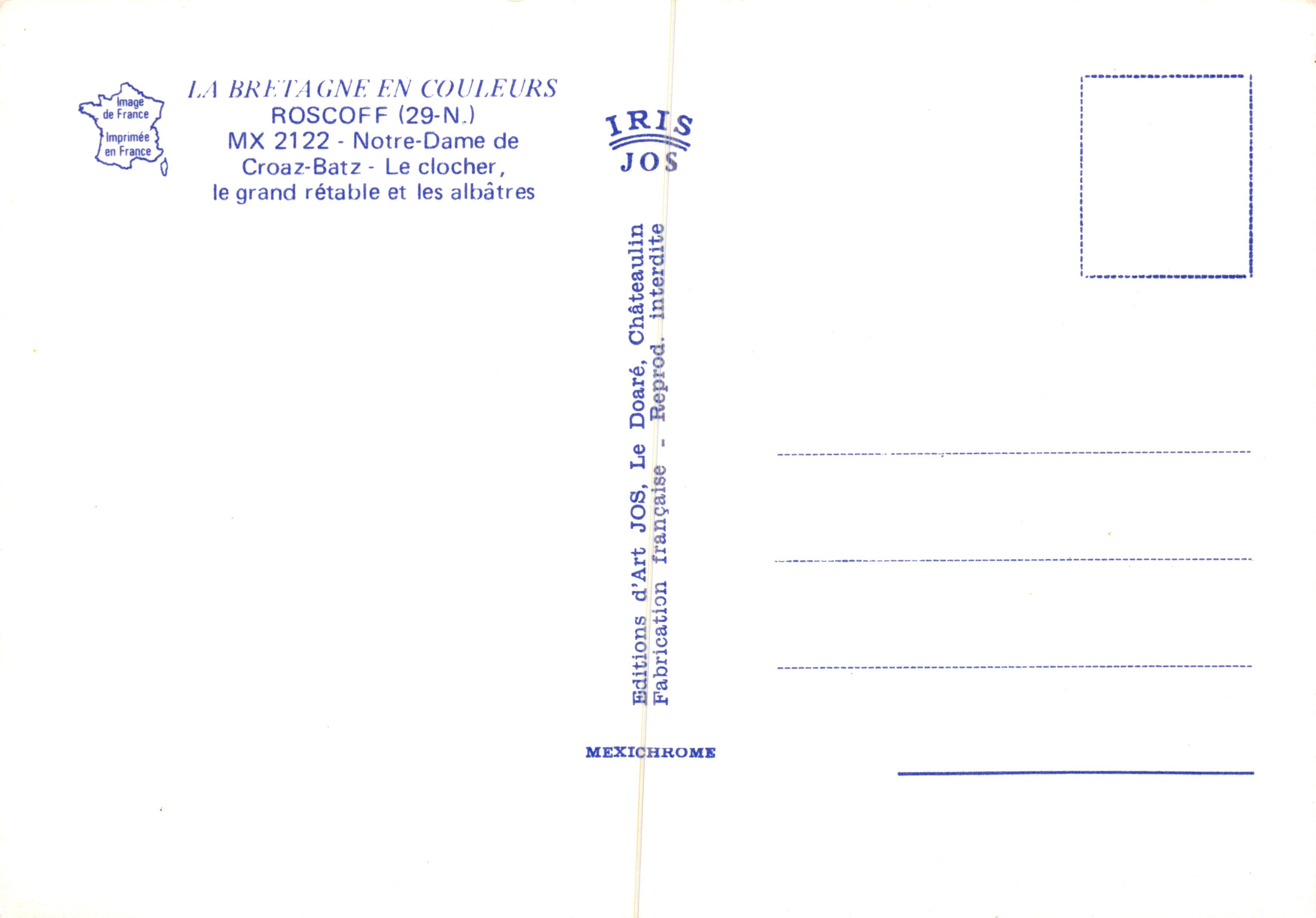 Roscoff — Notre-Dame de Croaz-Batz — Éditions d'Art JOS — Verso