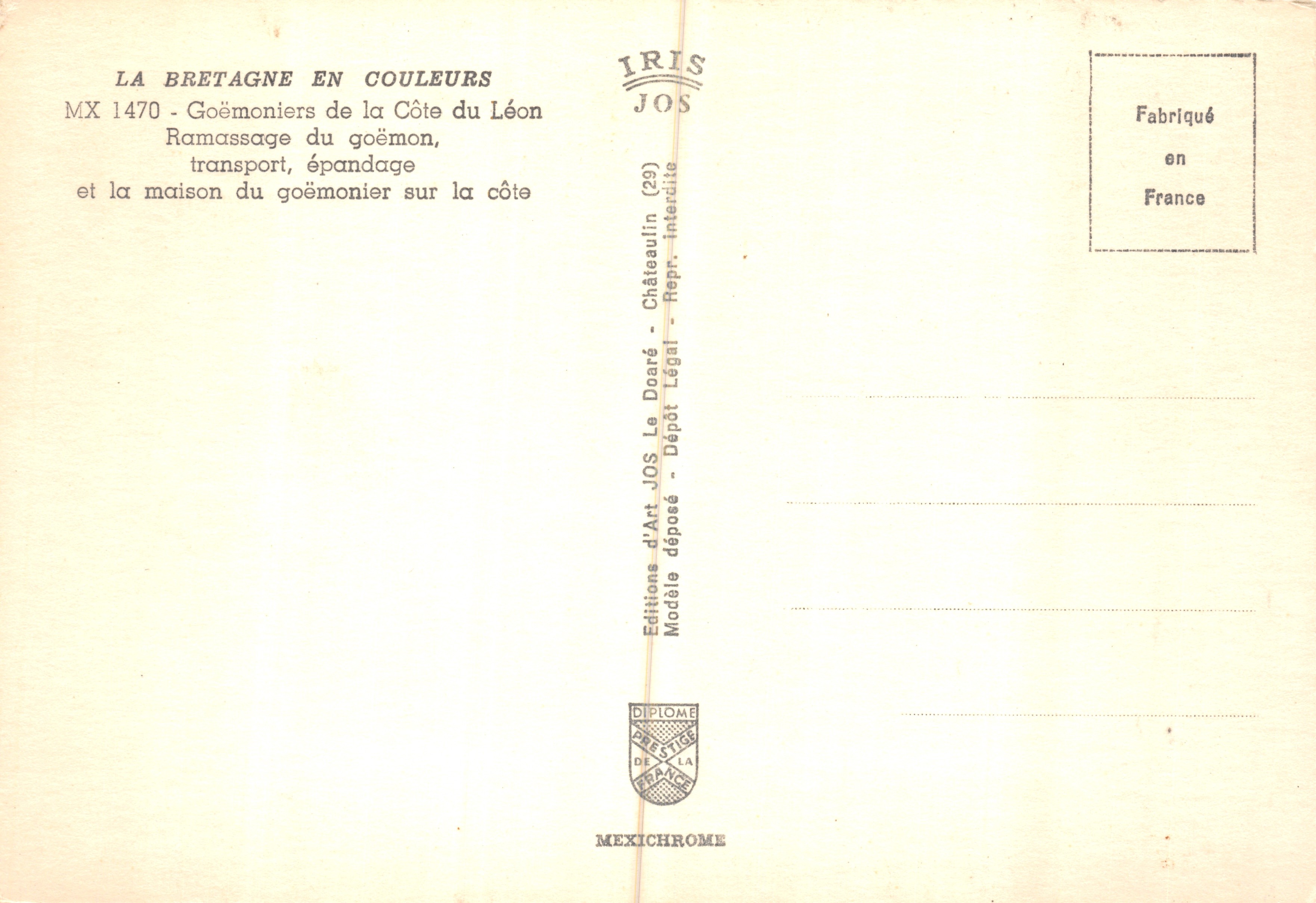 Goémoniers du Léon — Scènes de ramassage, transport et maison du goémonier — Achterkant