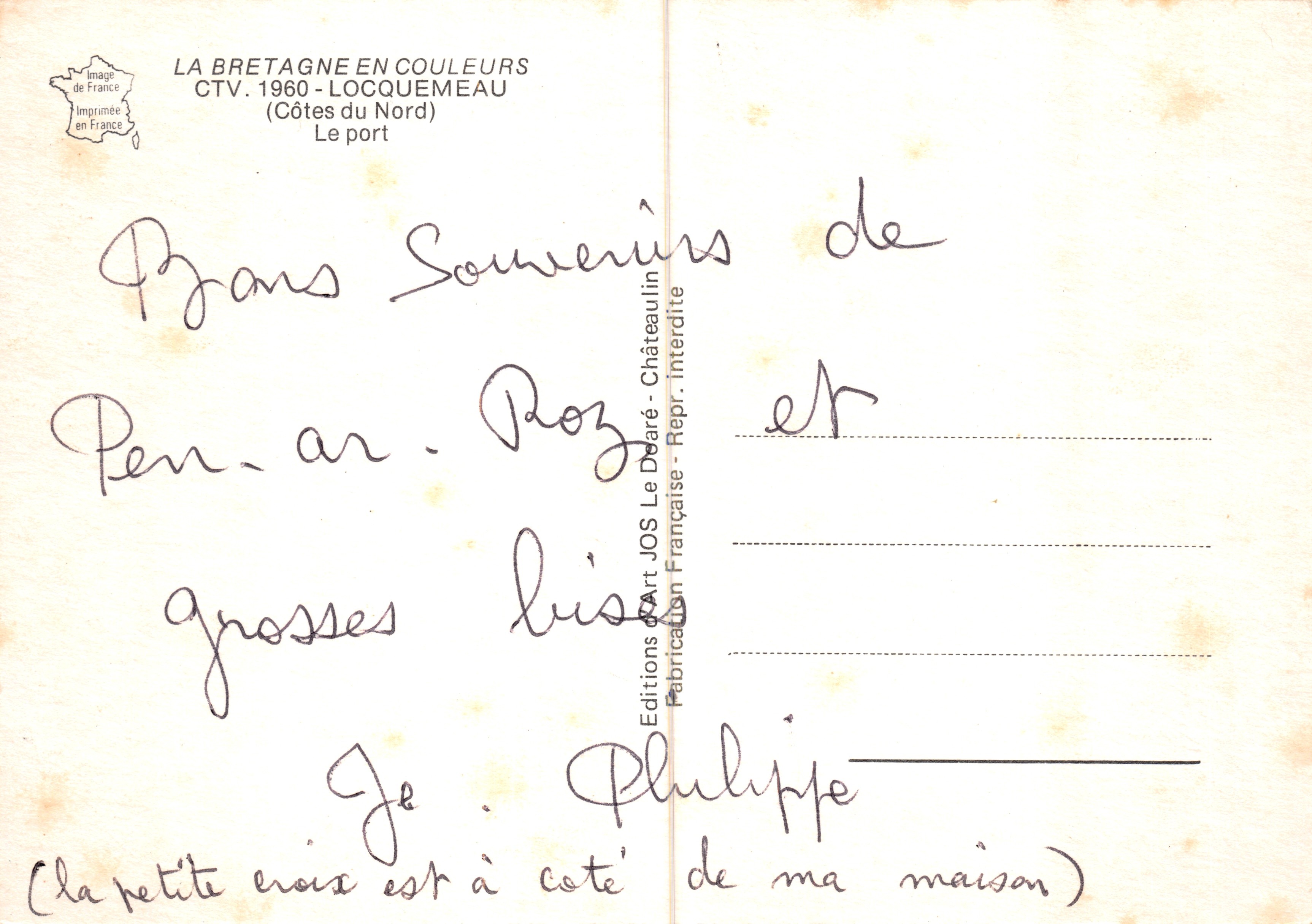 Le port de Locquemeau — vue aérienne — Éditions CTV, 1960 — Verso