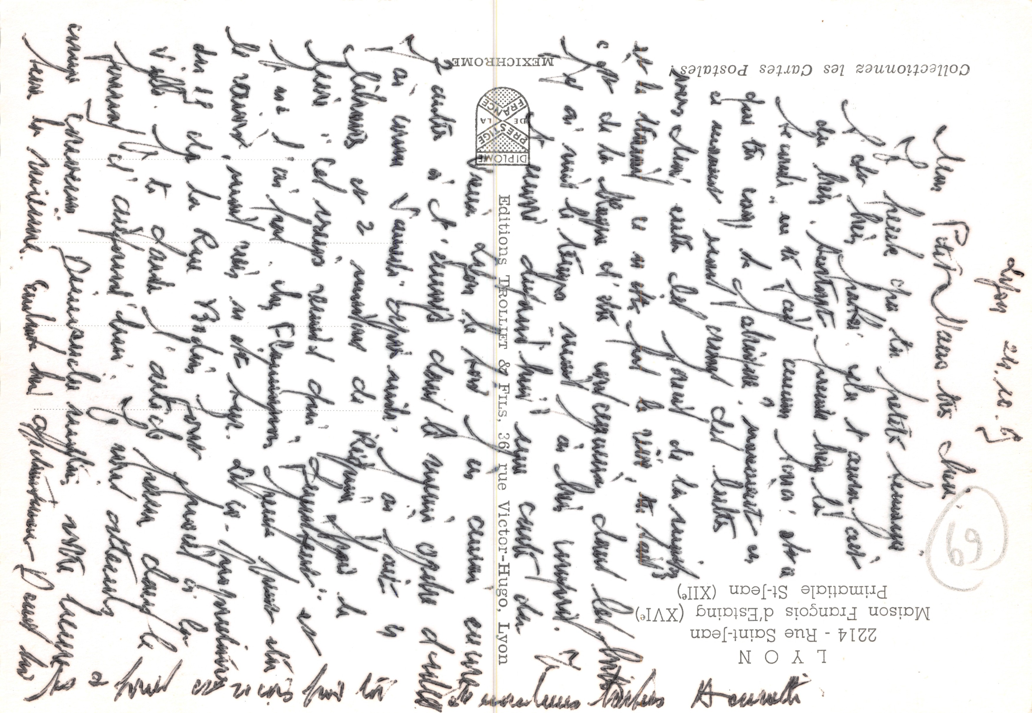 Oud-Lyon — geplaveide straat verlicht op de nacht — Éditions Drouot & Fils — Achterkant
