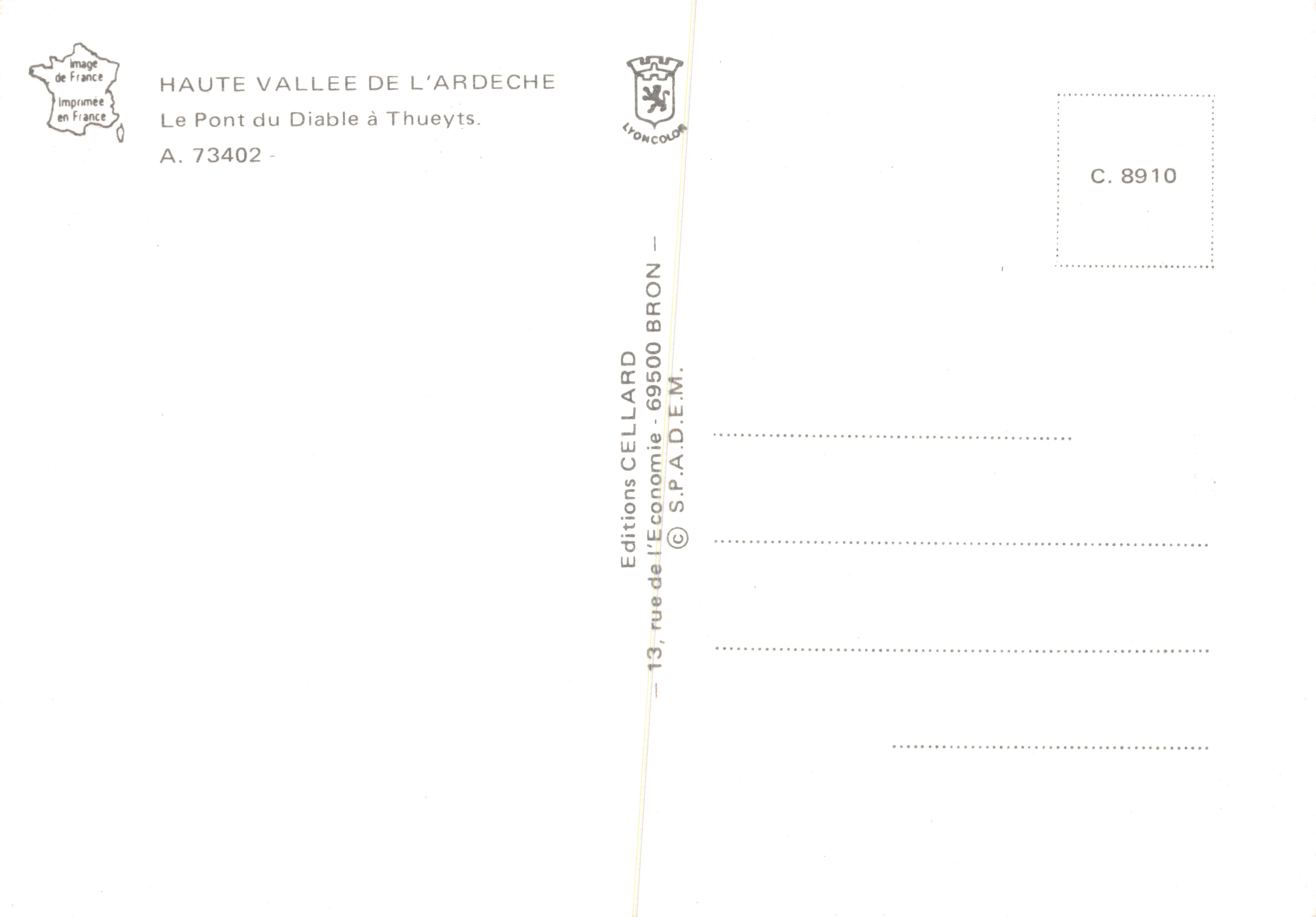 Il Ponte del Diavolo — ponte in pietra sull'Ardèche a Thueyts — Editions Cellard Bron — Verso
