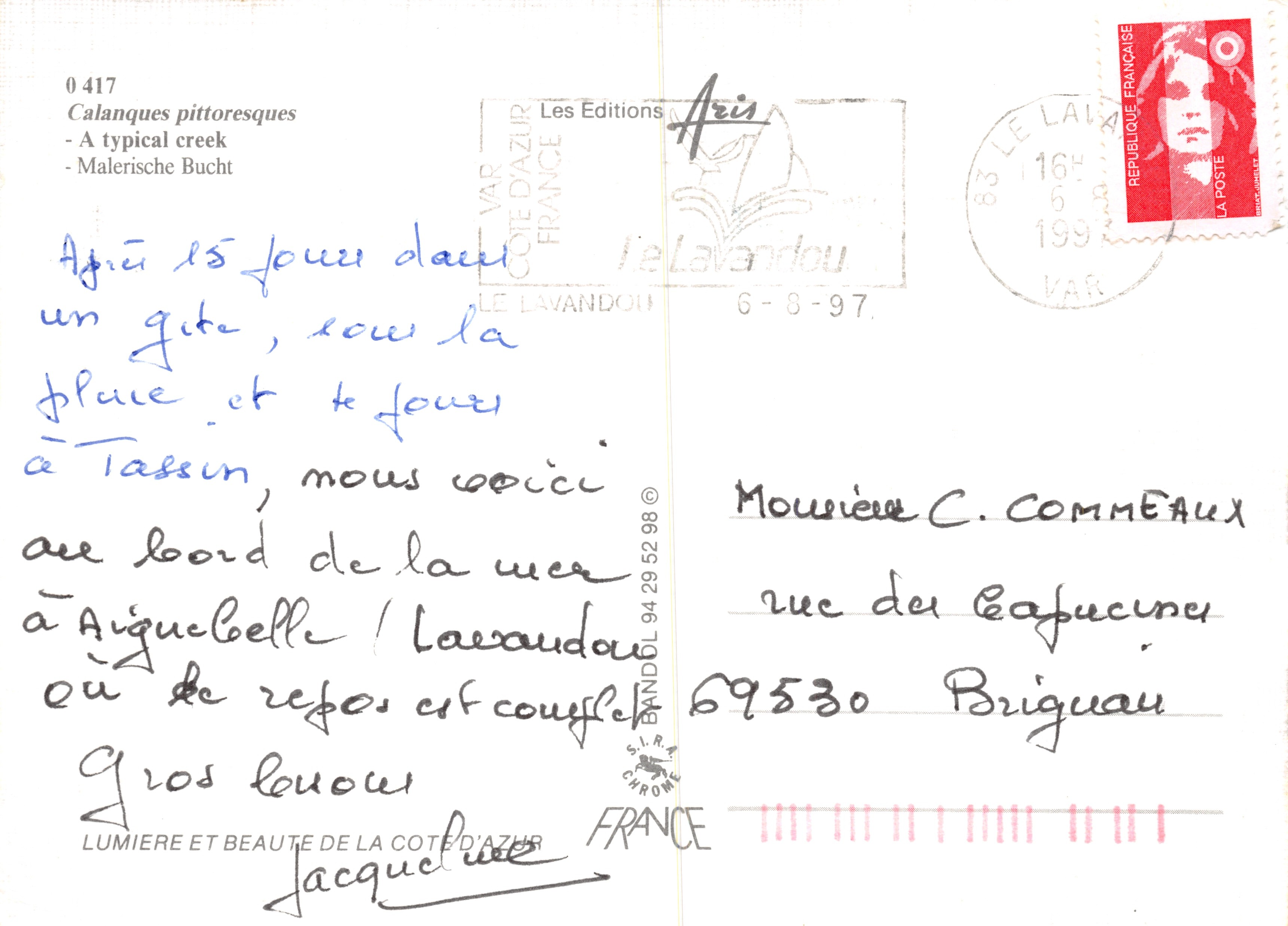 Calanques pittoresche — crique tipica — Les Editions Aris n° 0417 — Verso