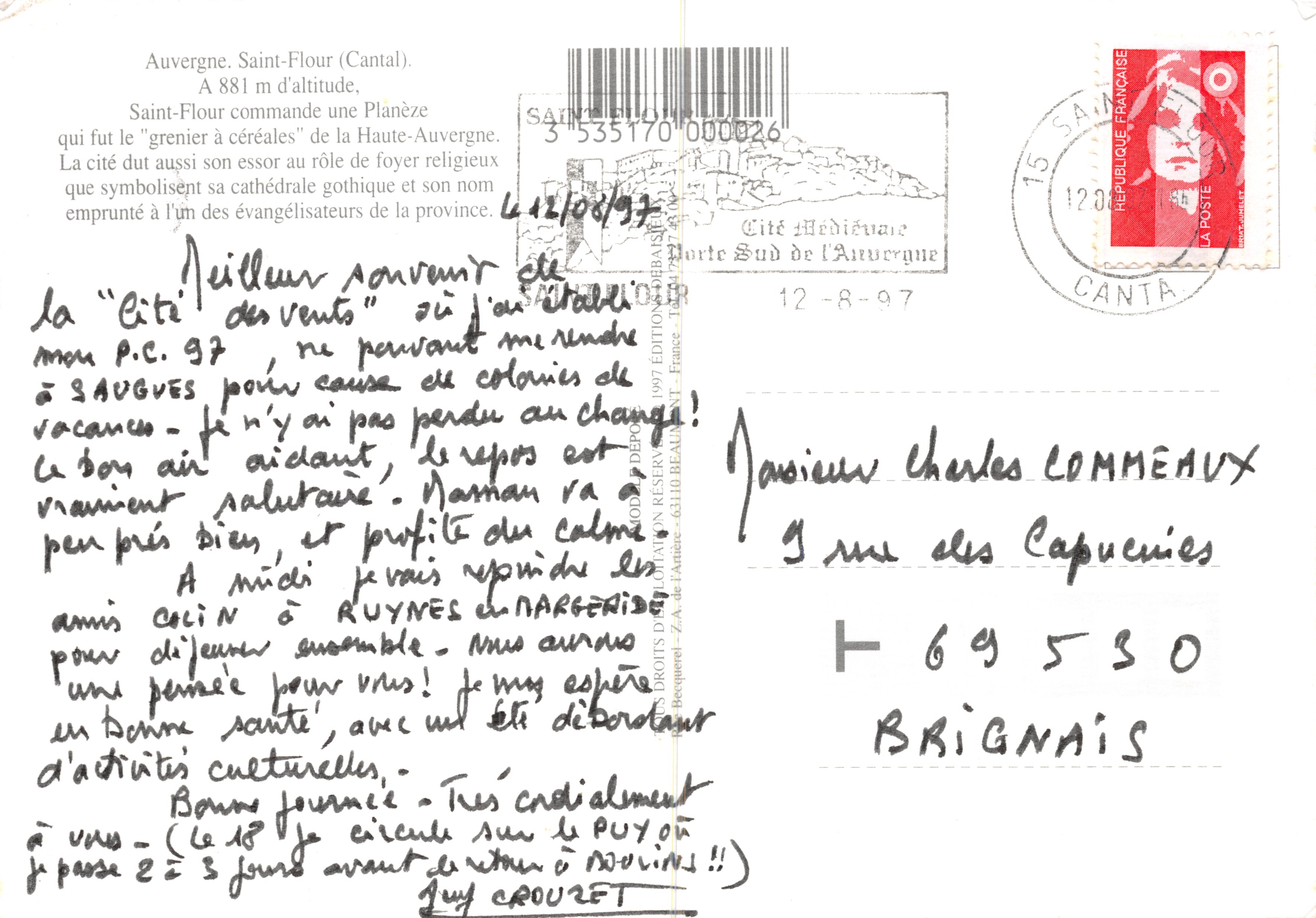 Saint-Flour - Auvergne — La centinela de la Planèze, ciudad medieval sobre rocas basálticas — Reverso