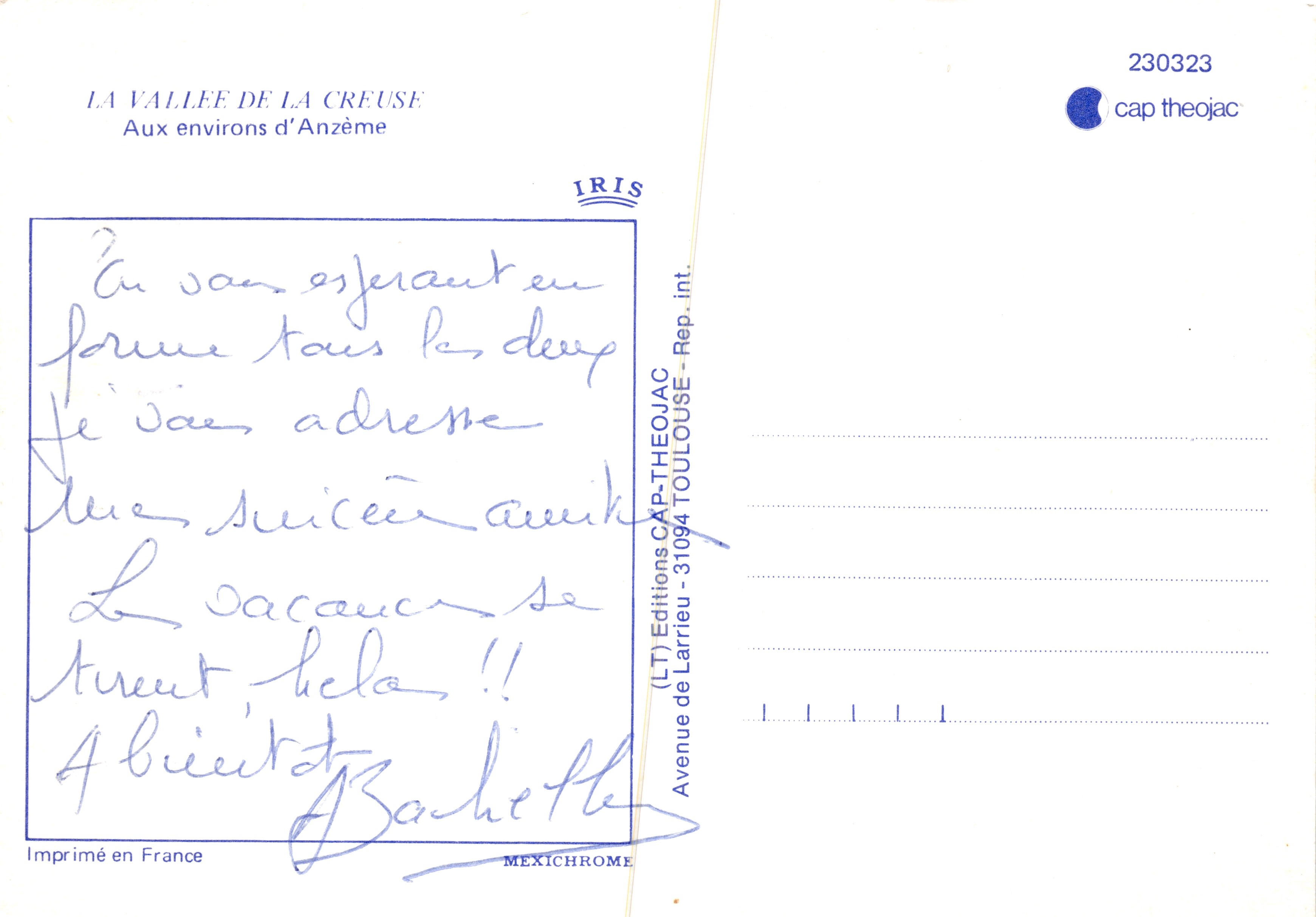 La Vallée de la Creuse — Aux environs d'Anzême — éditeur IRIS — Verso