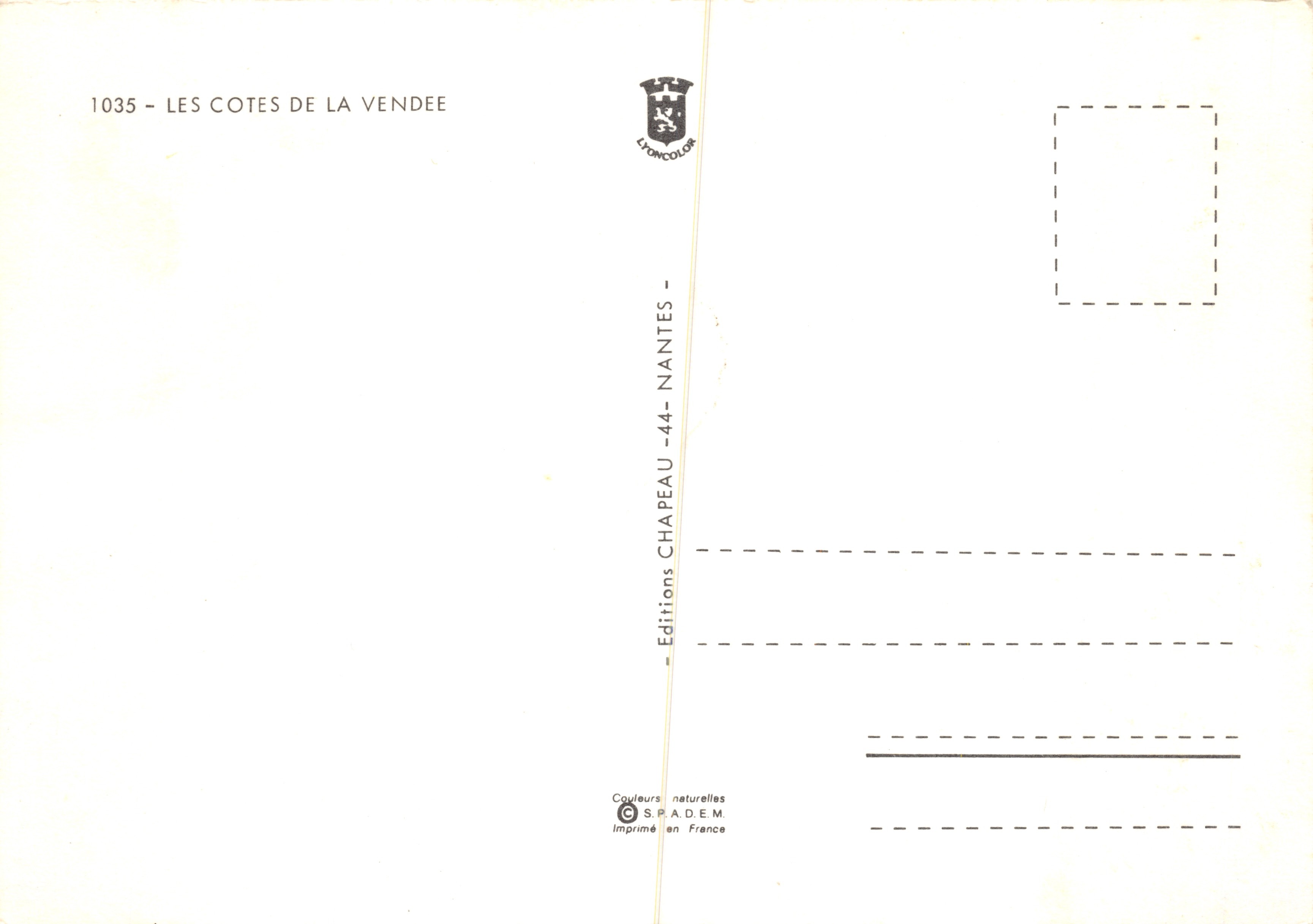 Côtes de Vendée — carte postale illustrée avec carte géographique et personnages régionaux — éditeur LYONCOLOR — Reverso