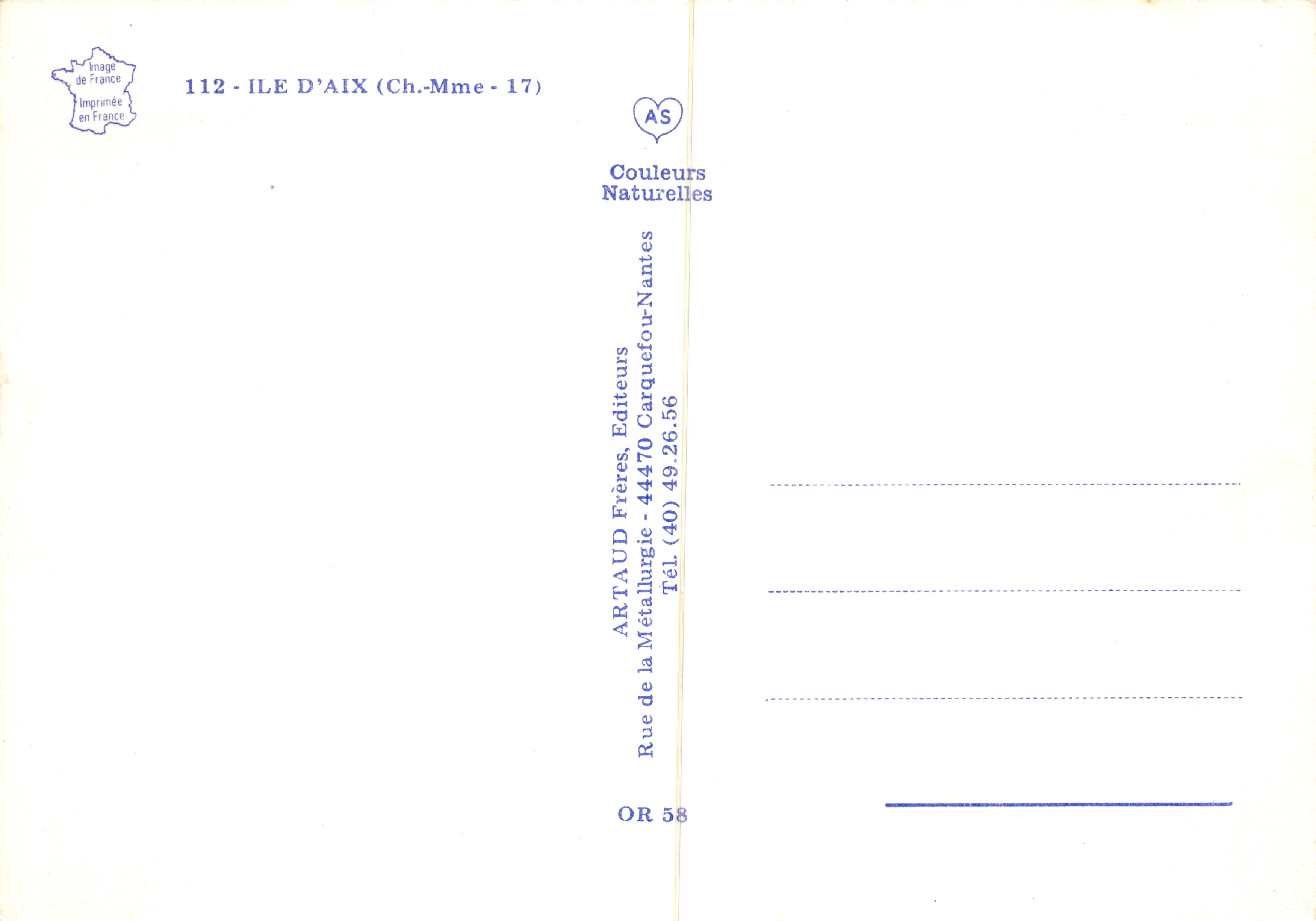 Isola d'Aix — vista aerea e scene locali — editore ARTAUD Frères, Nantes — Verso