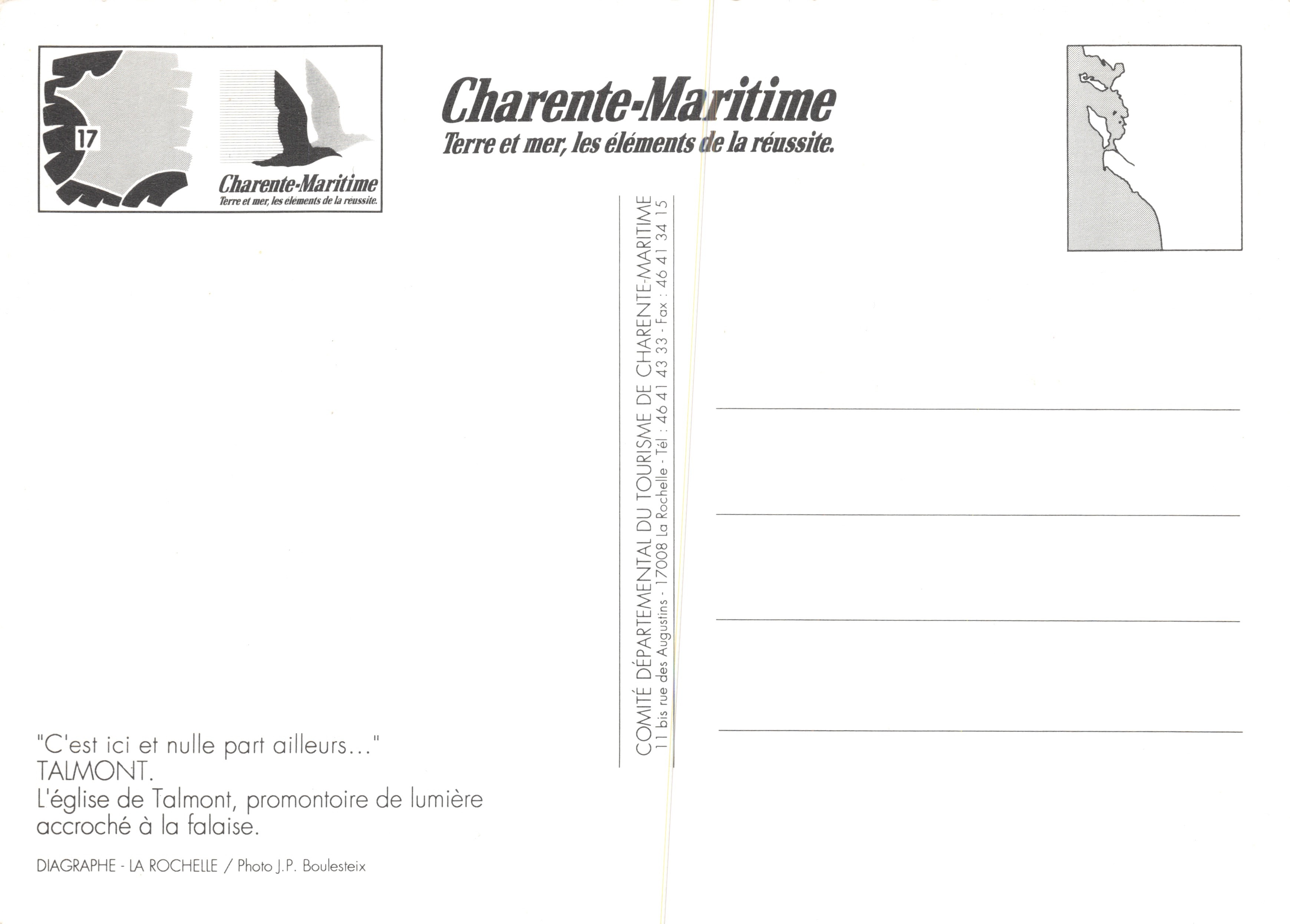 Talmont - Charente-Maritime — iglesia en acantilado, vista de los puestos de pesca — Reverso