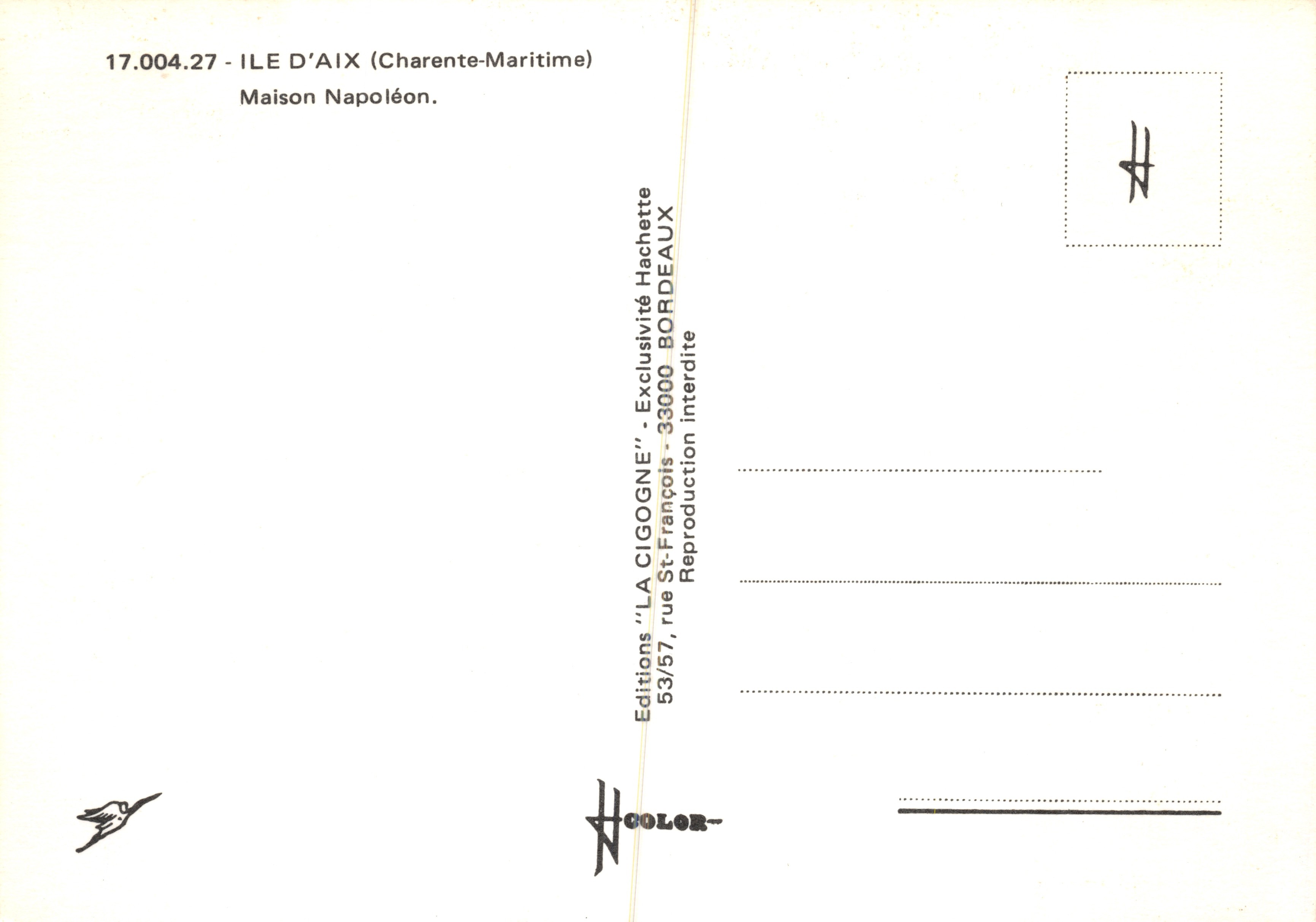 Casa di Napoleone — Isola d'Aix (Charente-Maritime) — Editions LA CIGOGNE — Verso