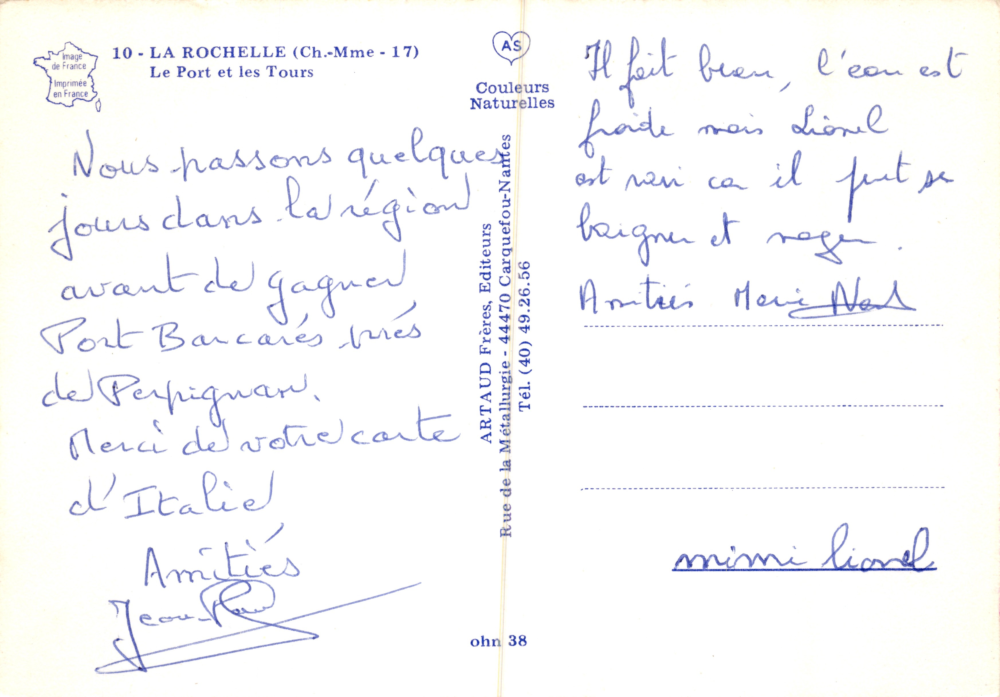 La Rochelle — Der Hafen und die Türme — Artaud Frères, Verleger — Rückseite