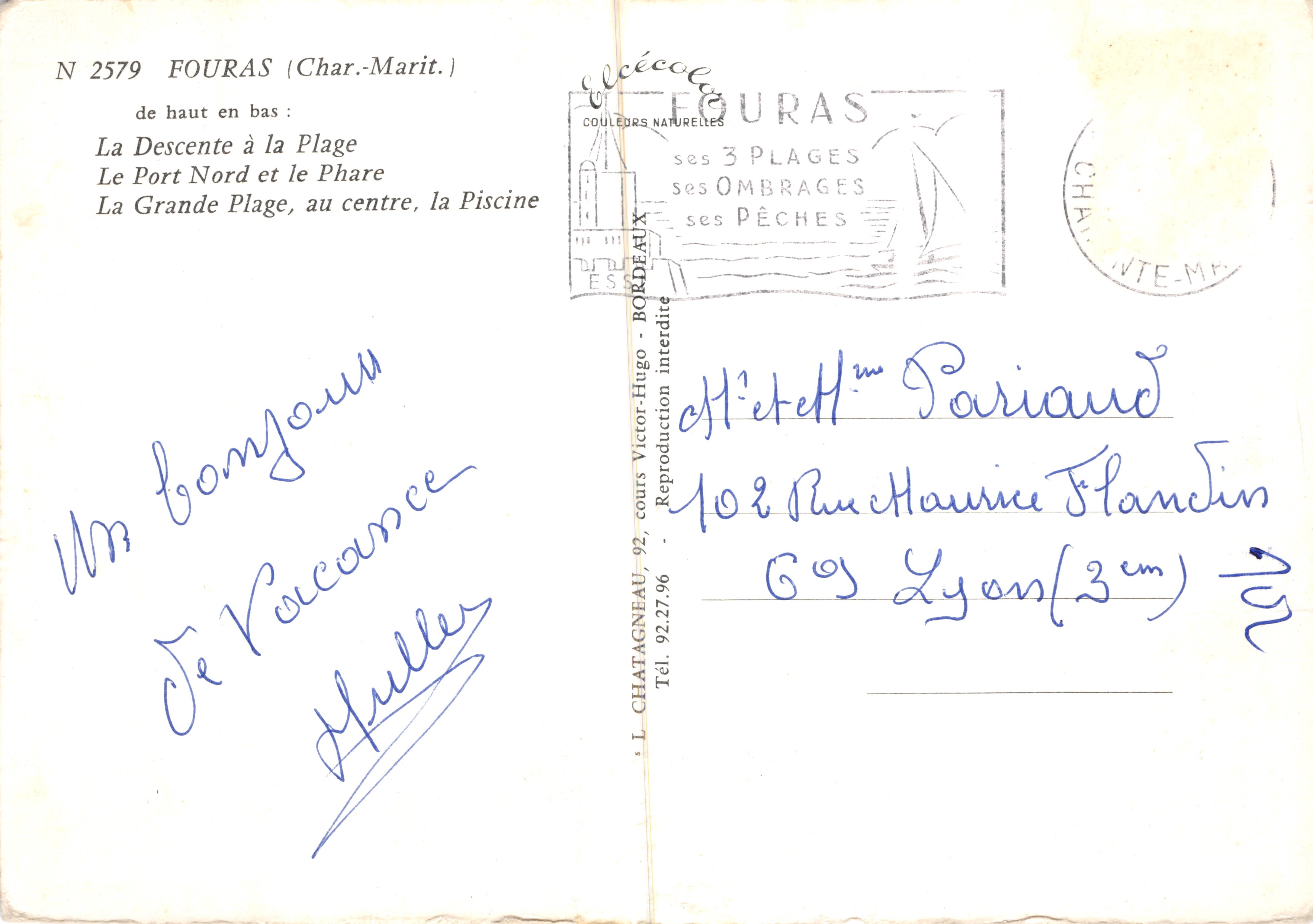 Fouras — weergave van het strand, haven en stad — uitgever L. Chatagneau, n° 2579 — Achterkant
