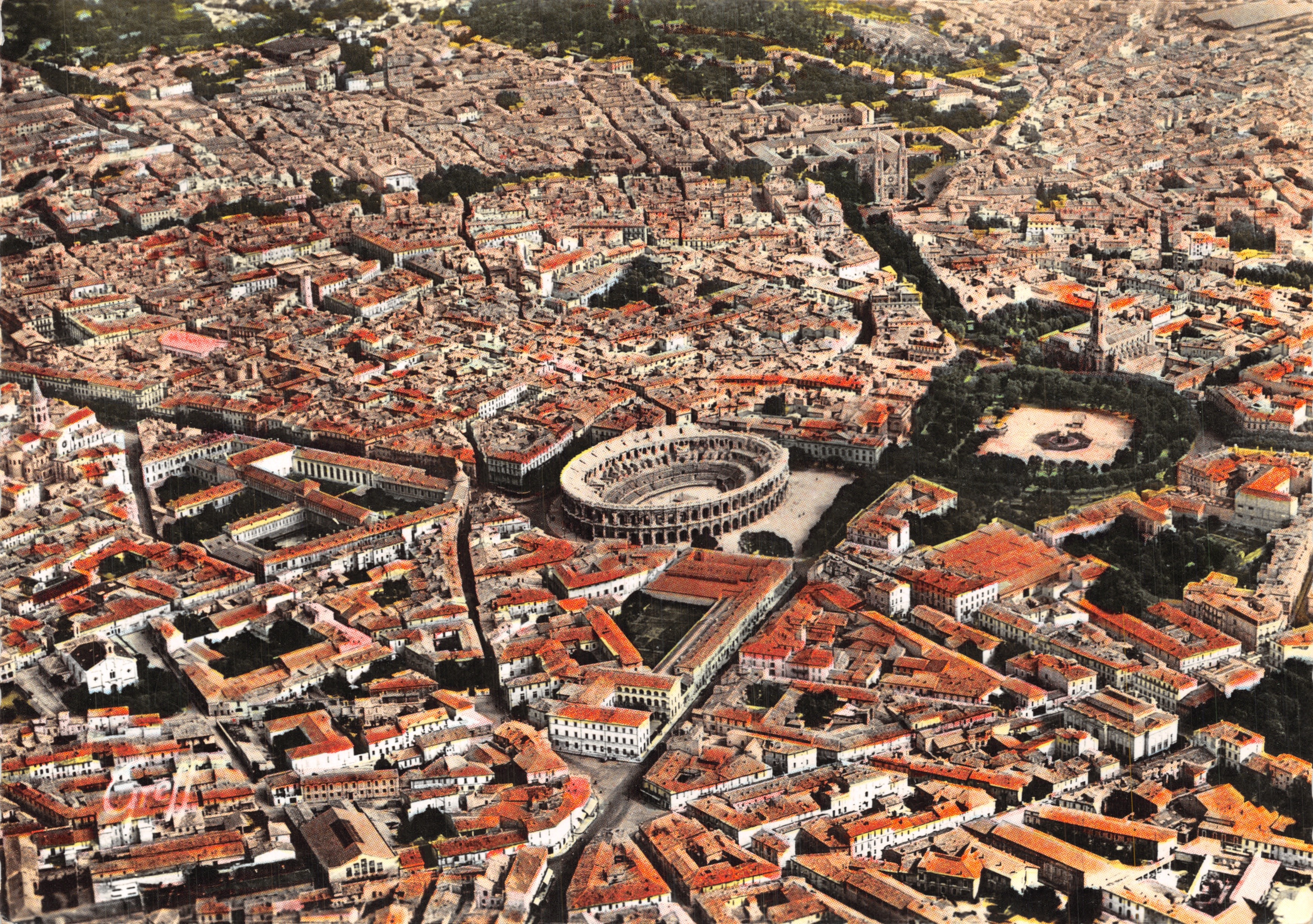 Nîmes (Gard) — Luftbild der Arenen und der Esplanade — Verlag GREFF & HENRARD