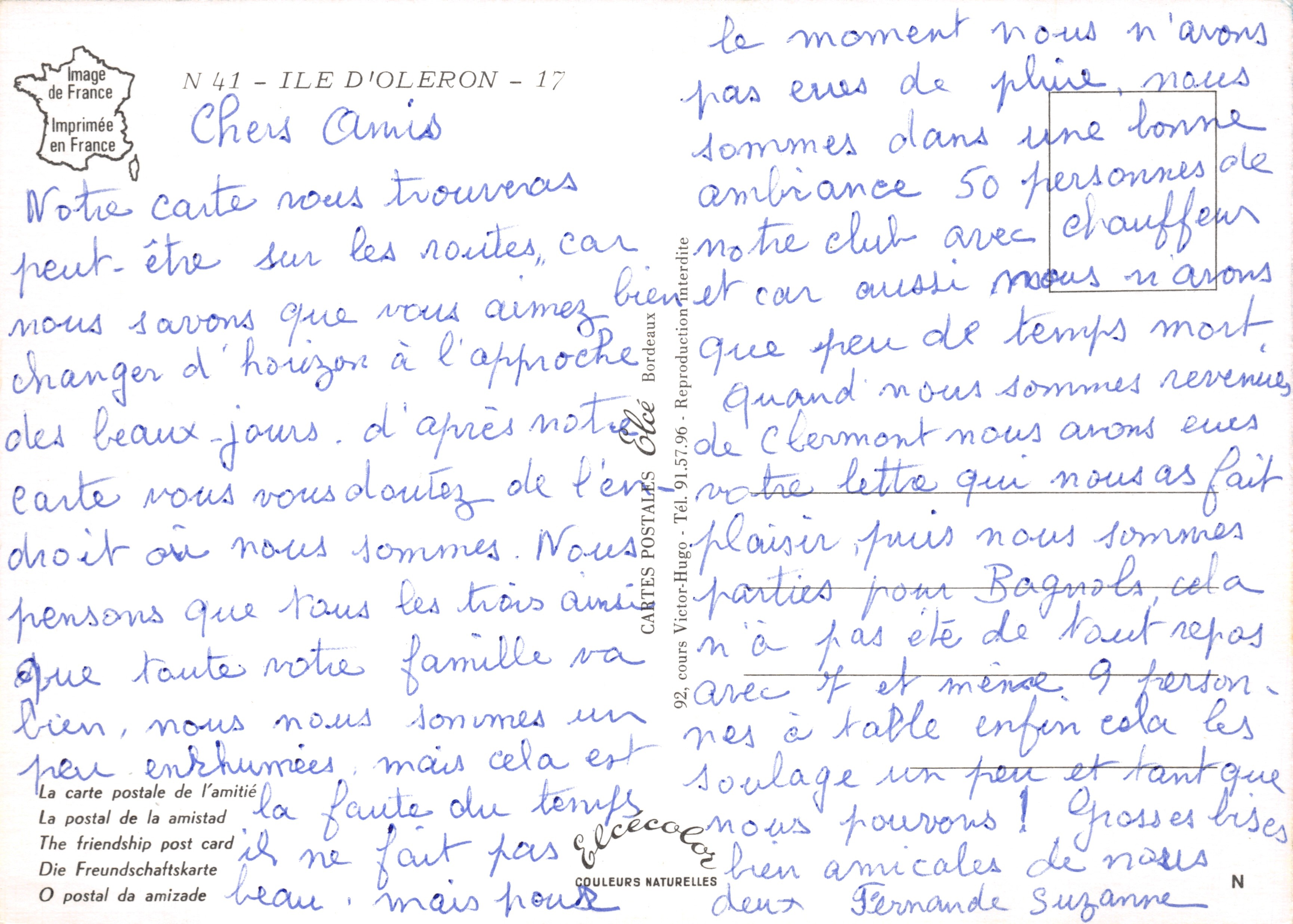 L'île d'Oléron — carte touristique illustrée avec carte et femme en costume local — Éditeur : Elcée — Rückseite