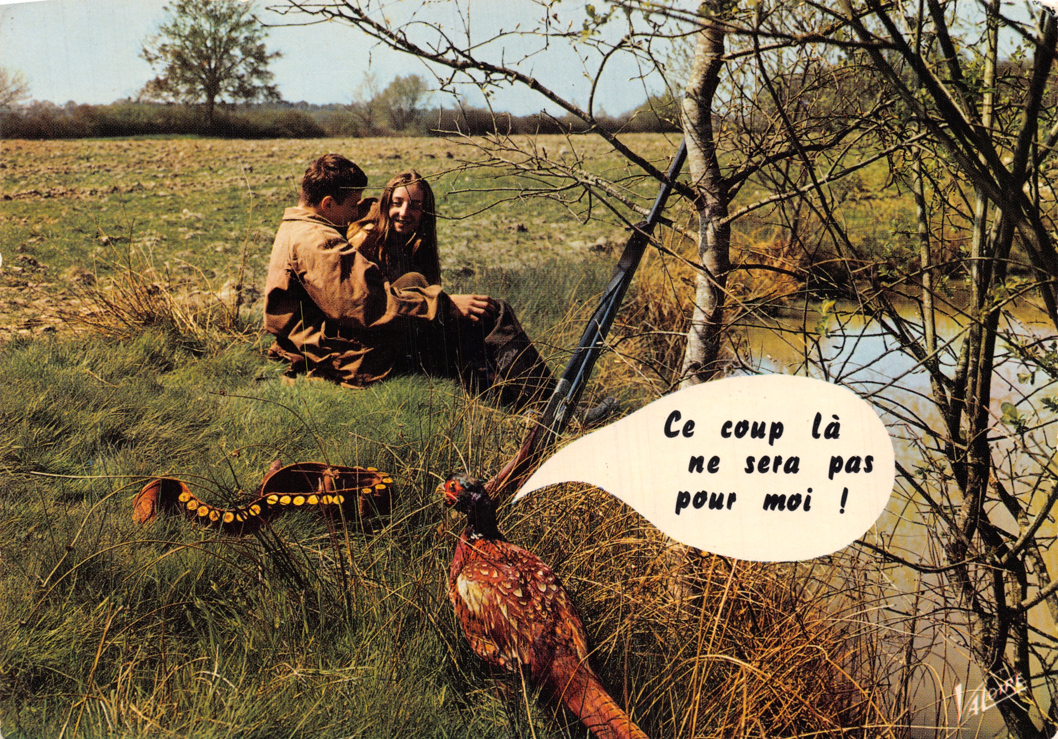 Chasse au faisan — scène de couple avec fusil et faisan — Éditions VALOIRE, n° H. 806