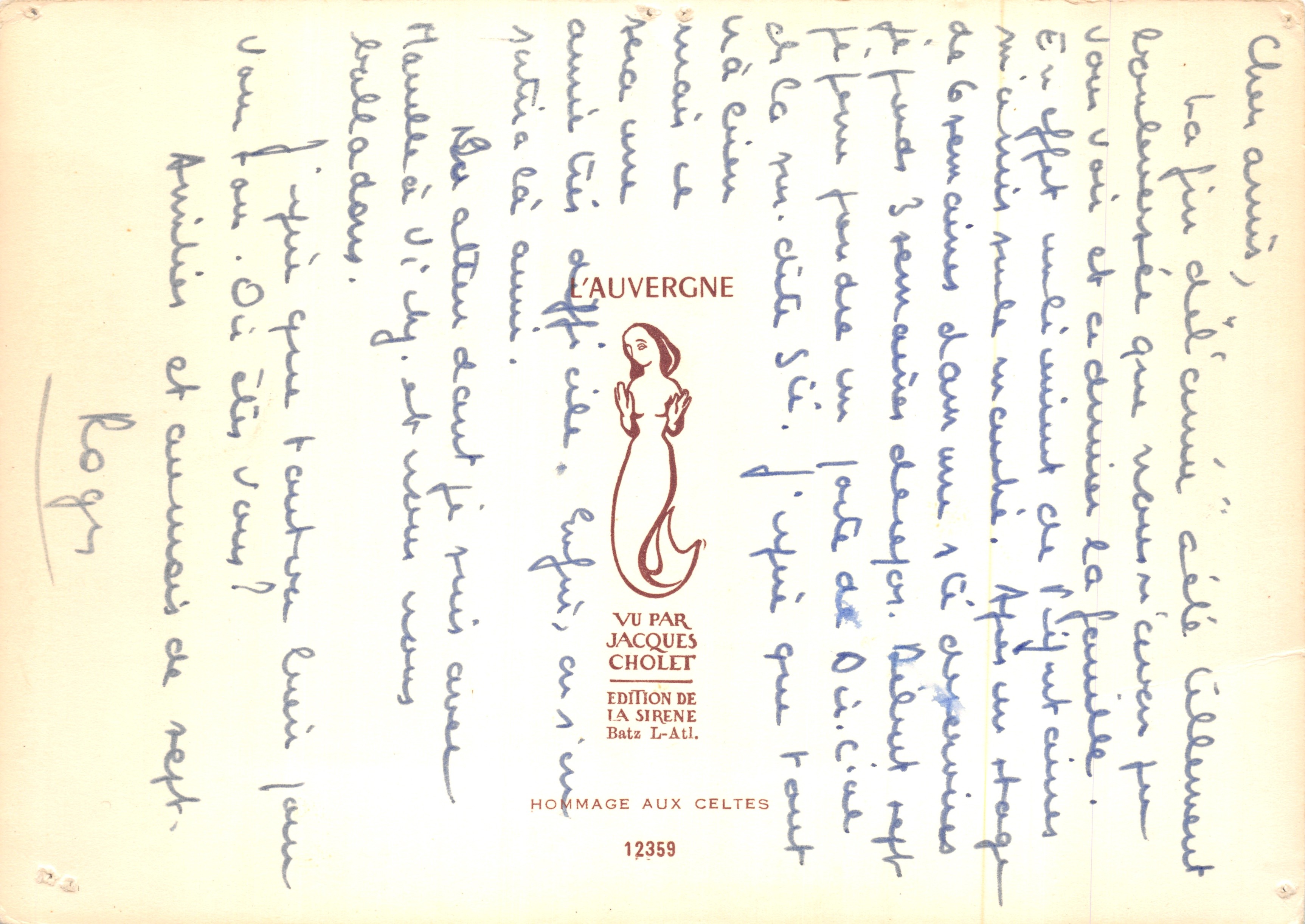 Croce di strada — croce in pietra su strada rurale — editore L'Auvergne, n. 12359 — Verso