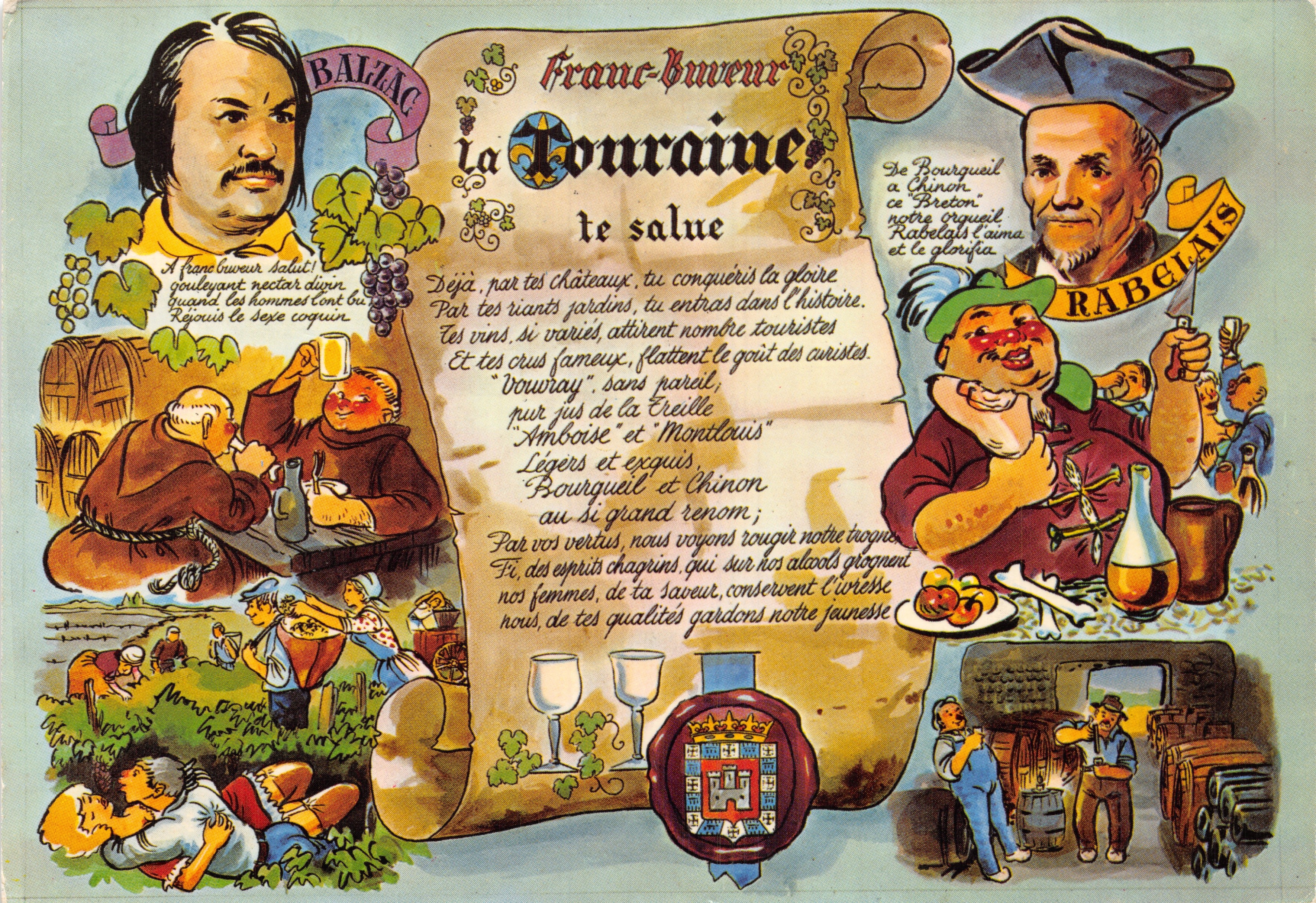 La Touraine — wijngaardlandschap en regionale figuren — uitgever ARNAUD Frères, Nantes