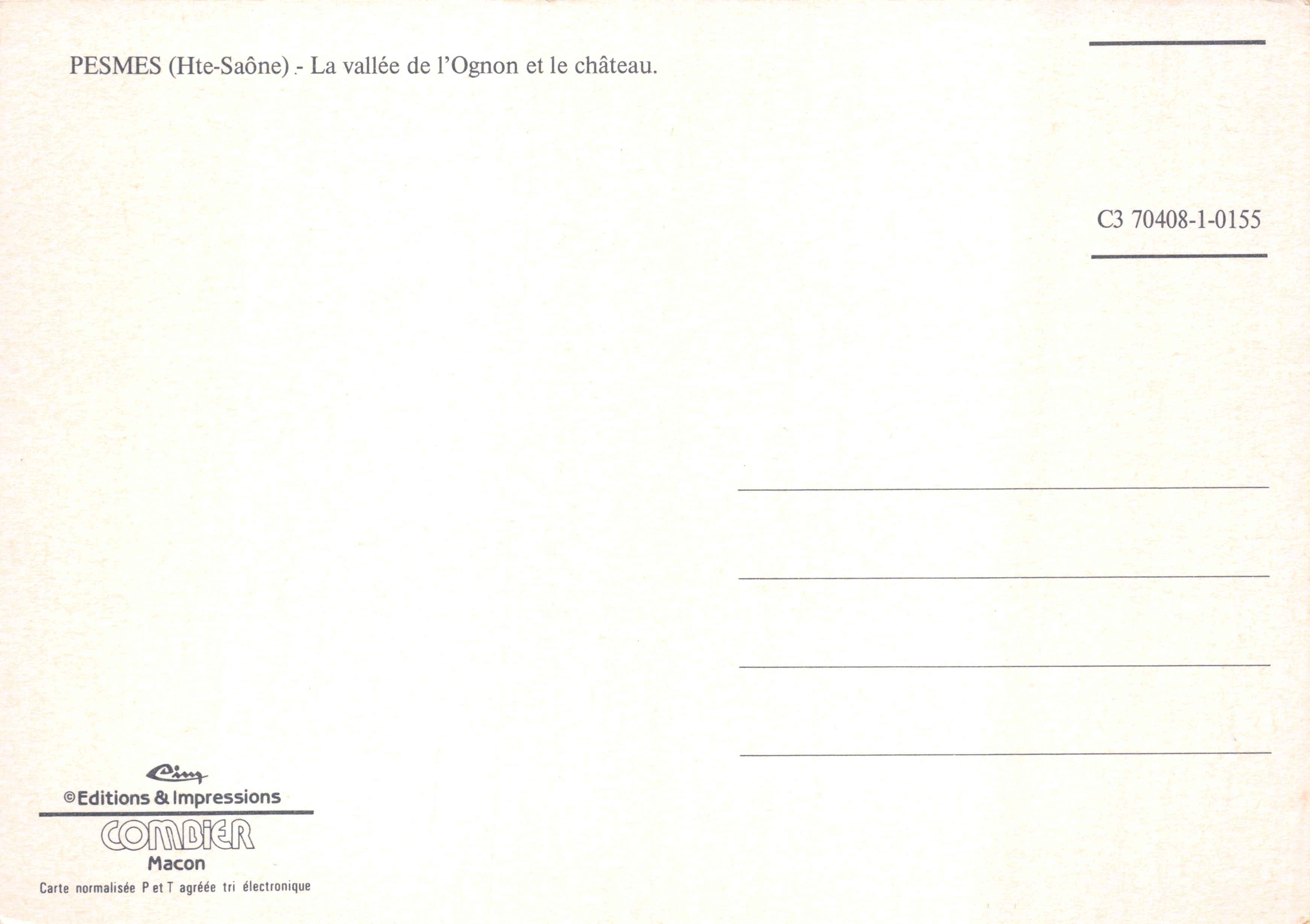 PESMES (Hte-Saône) — Valley of the Ognon and castle — Editions & Impressions COMBIEUR — Back