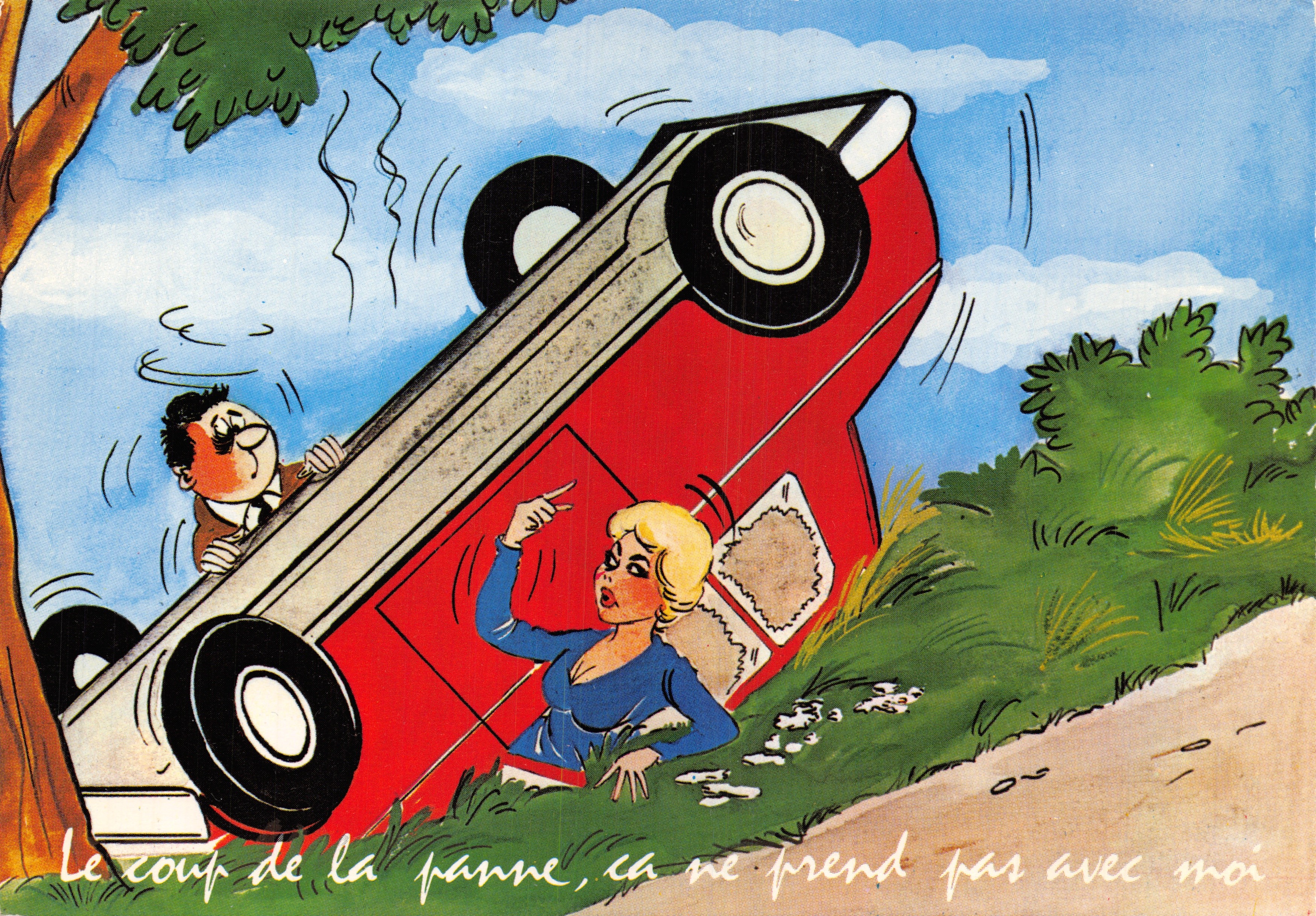 Incidente d'auto — scena comica con uomo e donna — Éditions LYNA-PARIS, n. 455