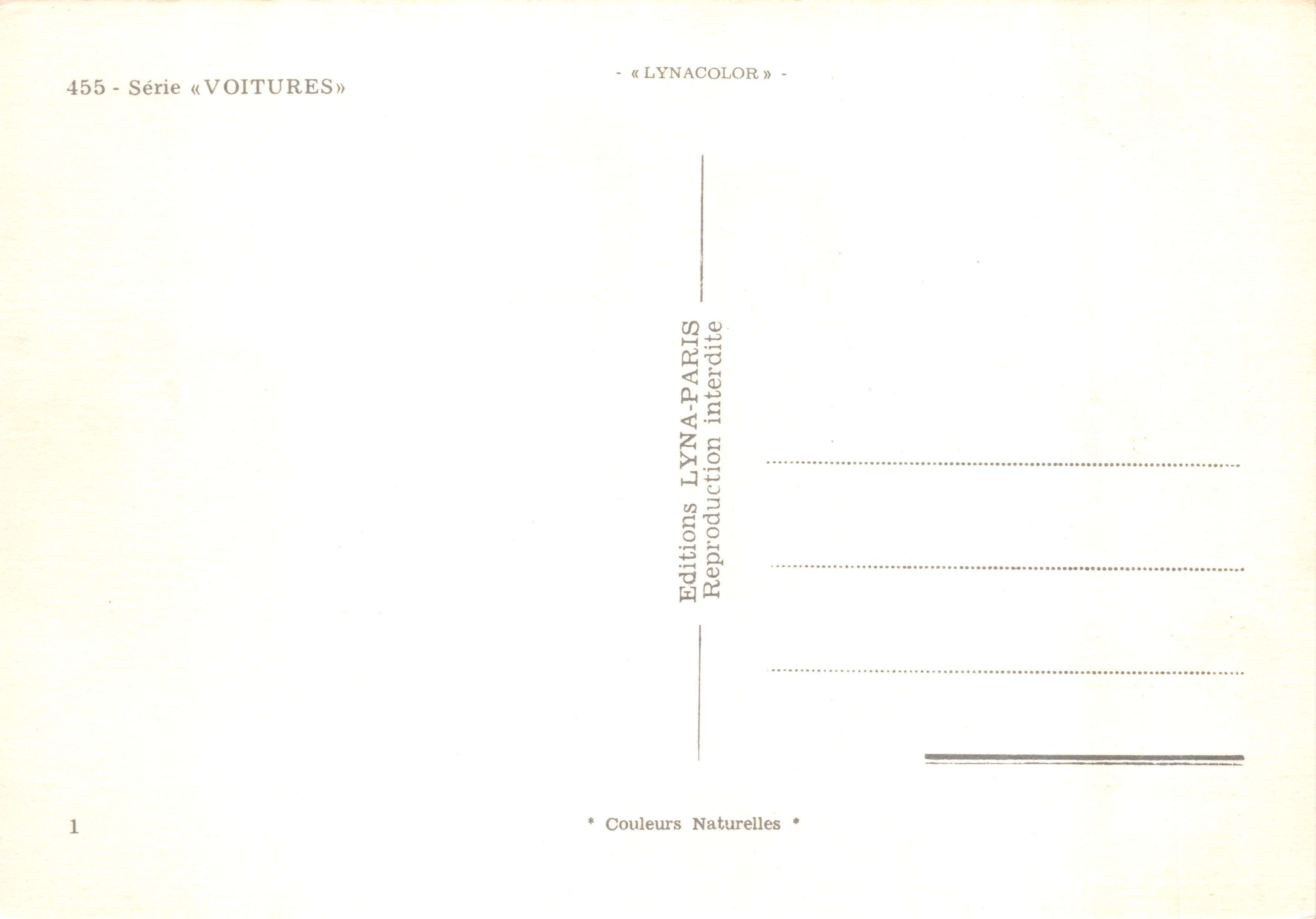 Incidente d'auto — scena comica con uomo e donna — Éditions LYNA-PARIS, n. 455 — Verso