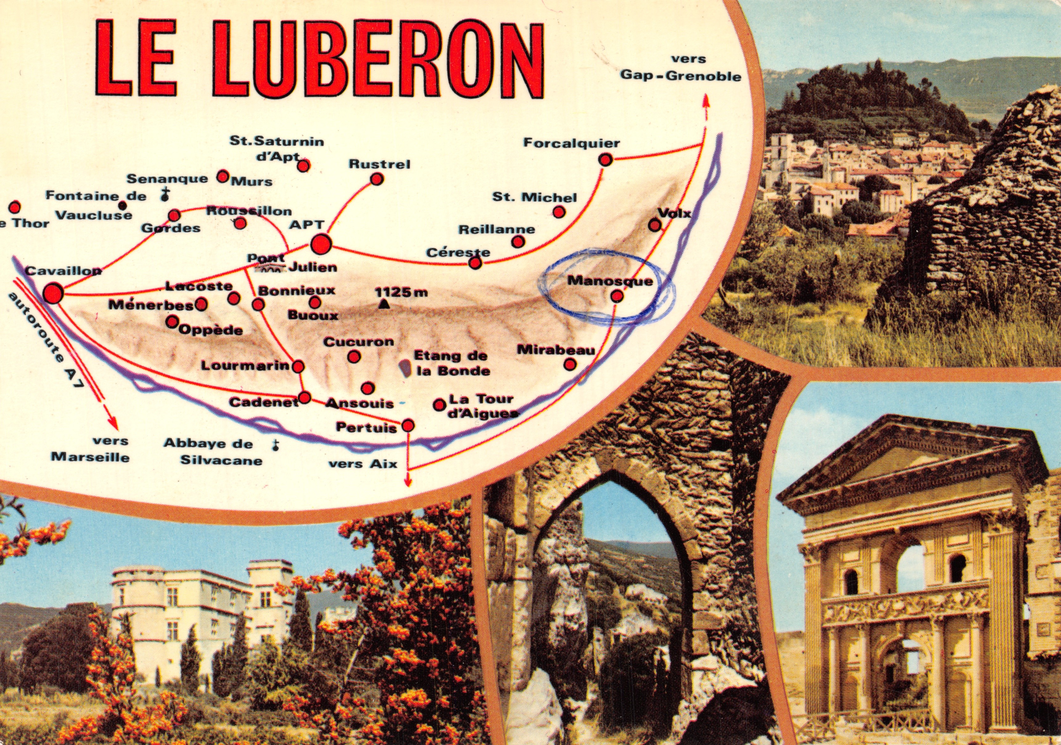 Le Luberon — Touristische Karte mit Route und Sehenswürdigkeiten (Verleger: Ed. J. CELLARD)