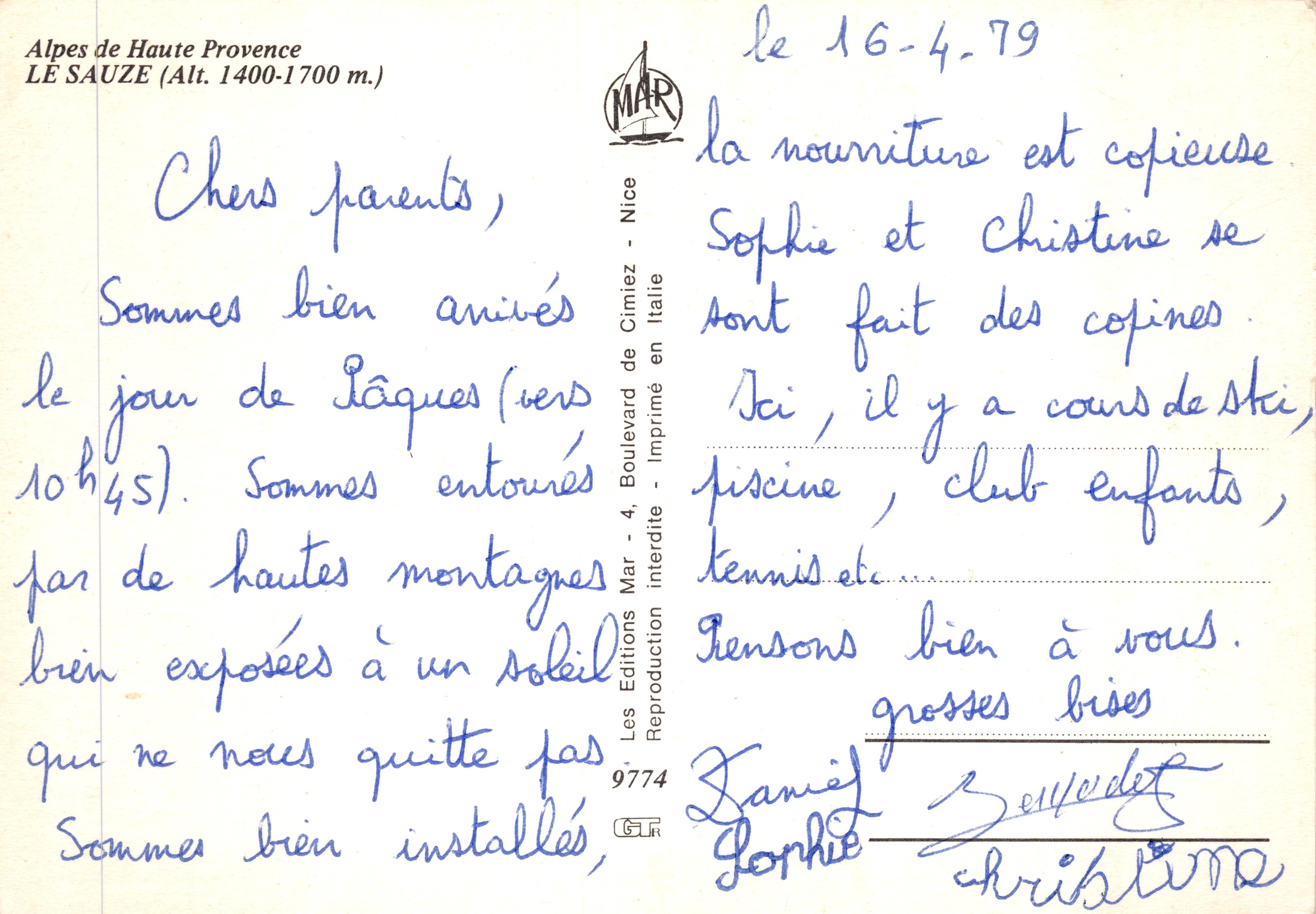 Ski in de Alpen van de Hoog-Provence — Le Sauze (Hoogte 1400-1700 m.) — Editions Mar, Nice — Achterkant