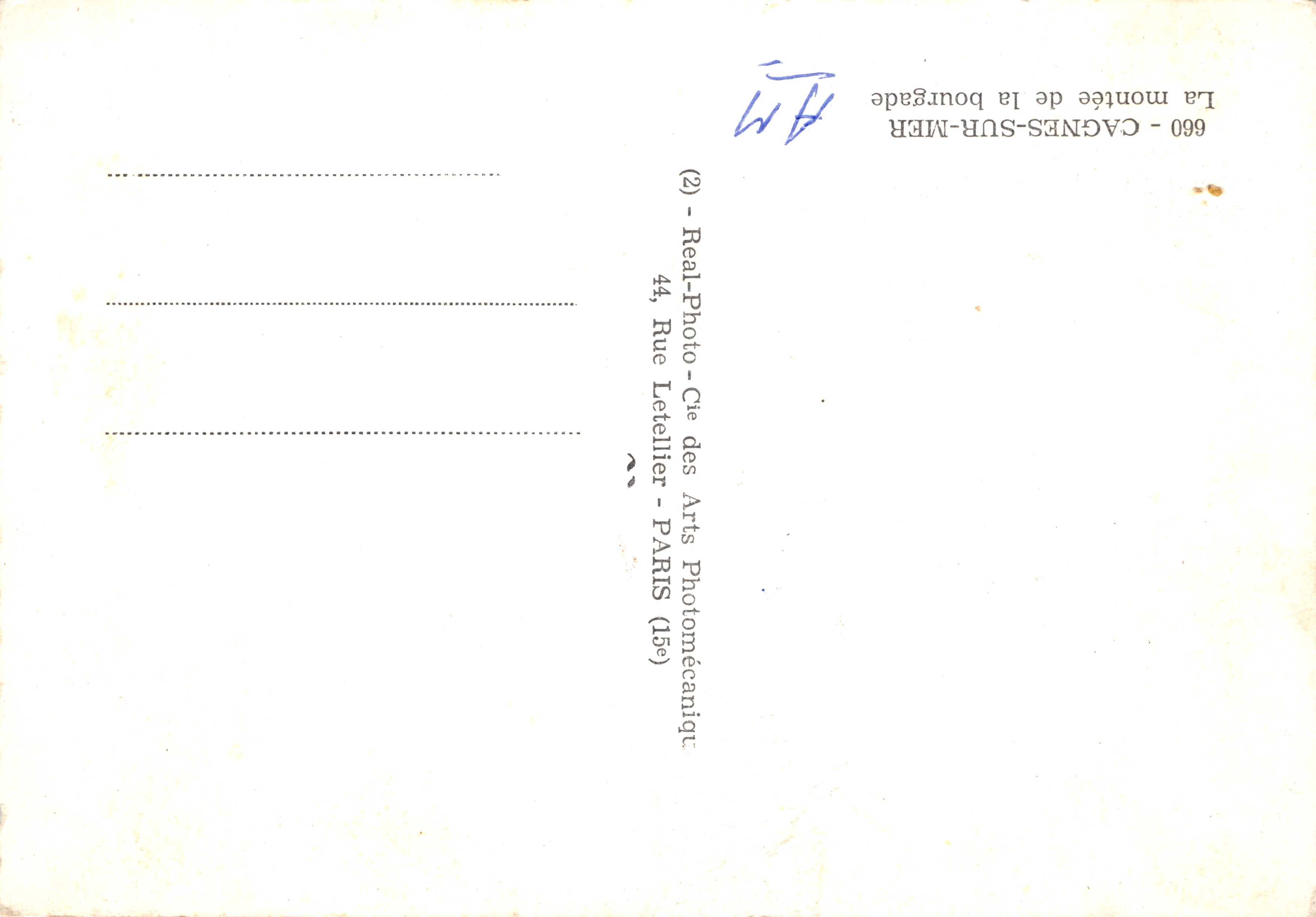 Der Aufstieg zum Dorf — Aussicht in Perspektive zum Meer — Verlag Real-Photo-Cie des Arts Photomécaniques, Nr. 660 — Rückseite