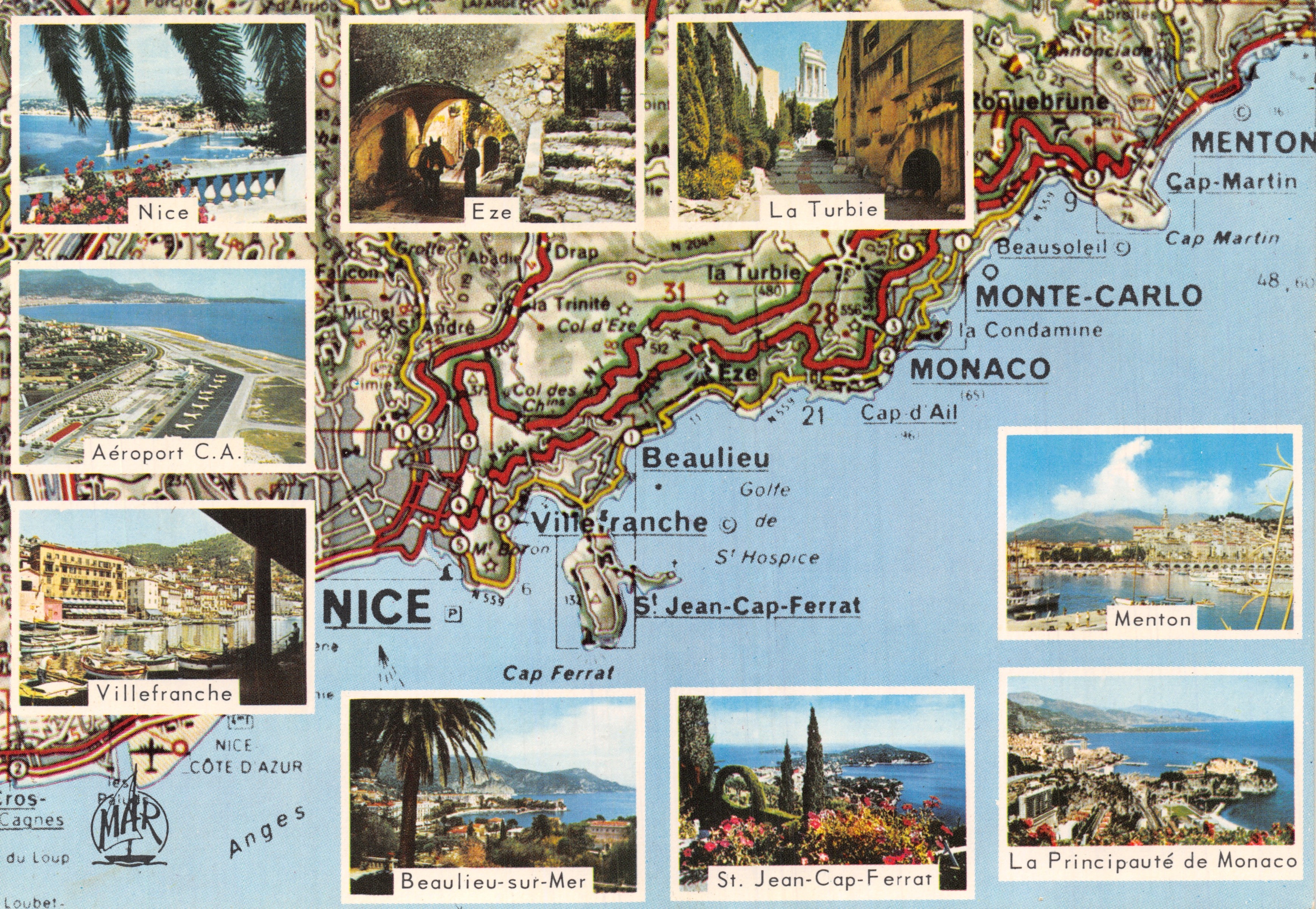 The French Riviera — panoramic view with map and vignettes — Editions MAR