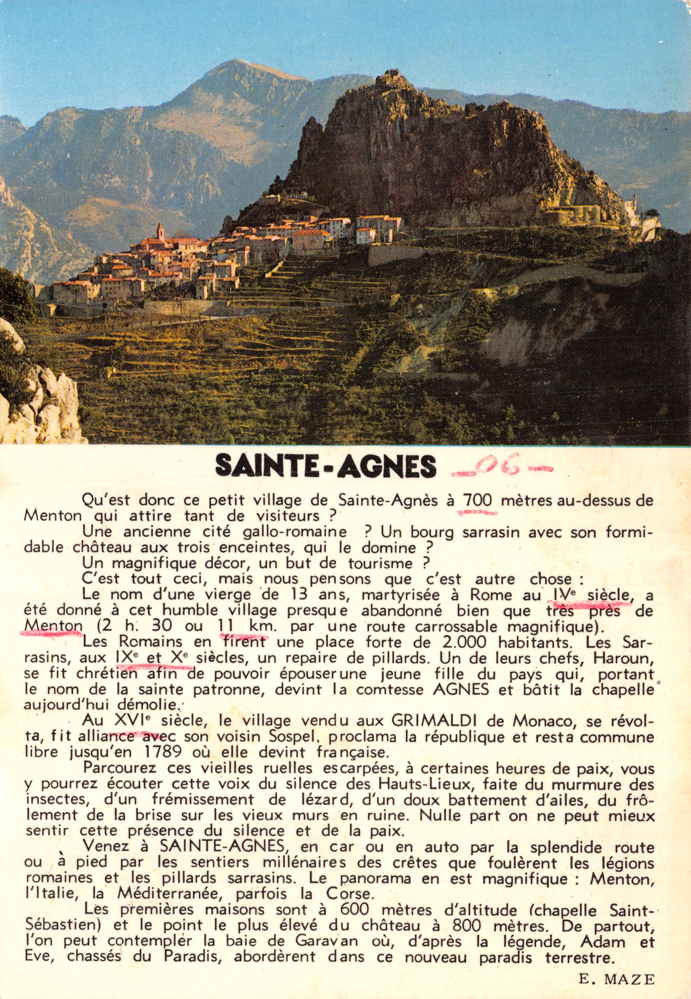 Sainte-Agnès — il villaggio costiero più alto d'Europa — editore OSET GLOR ADIA, n. L. 260