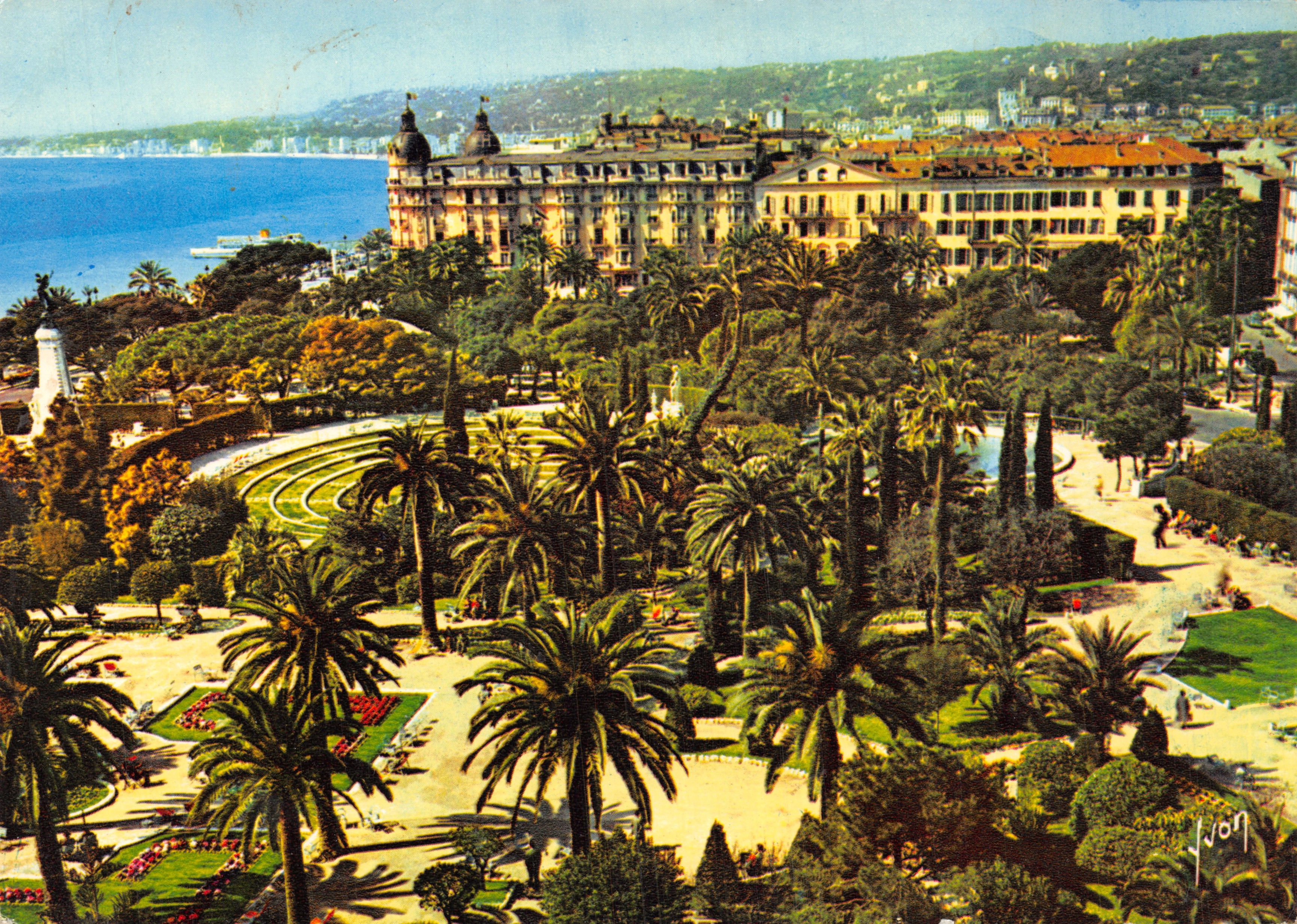 Jardin Albert 1er — vue panoramique avec hôtel de luxe et mer — Éditions d'art V. A. D. E. M. - Dräeger, Imp. - Paris