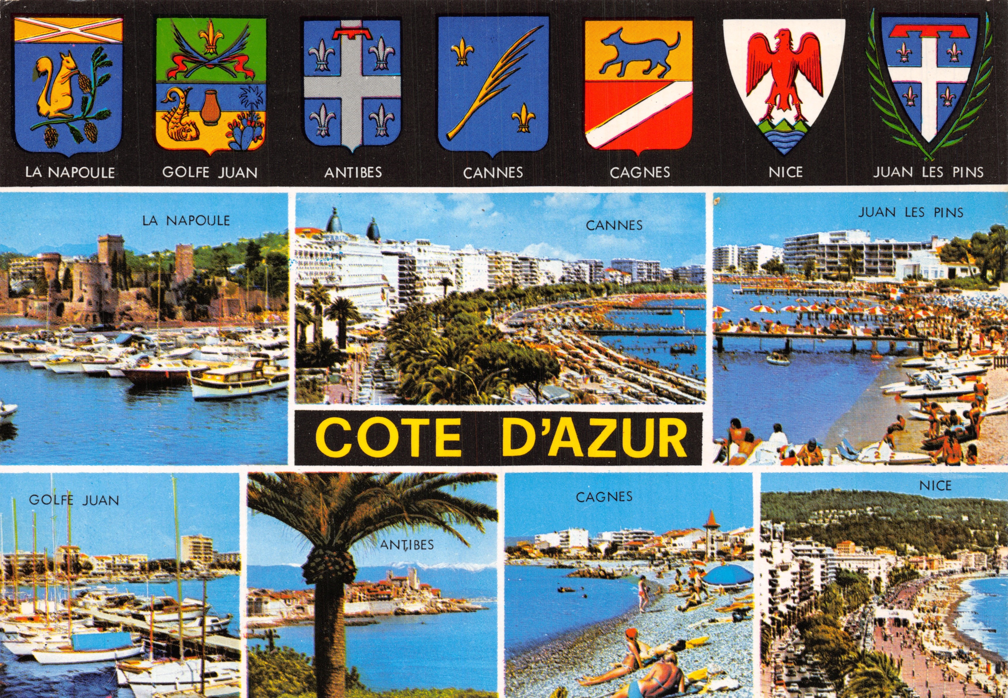 Côte d'Azur — Vue panoramique des villes de La Napoule, Golfe Juan, Antibes, Cannes, Cagnes, Nice et Juan les Pins — Éditions S.E.P.T. n° 0/160
