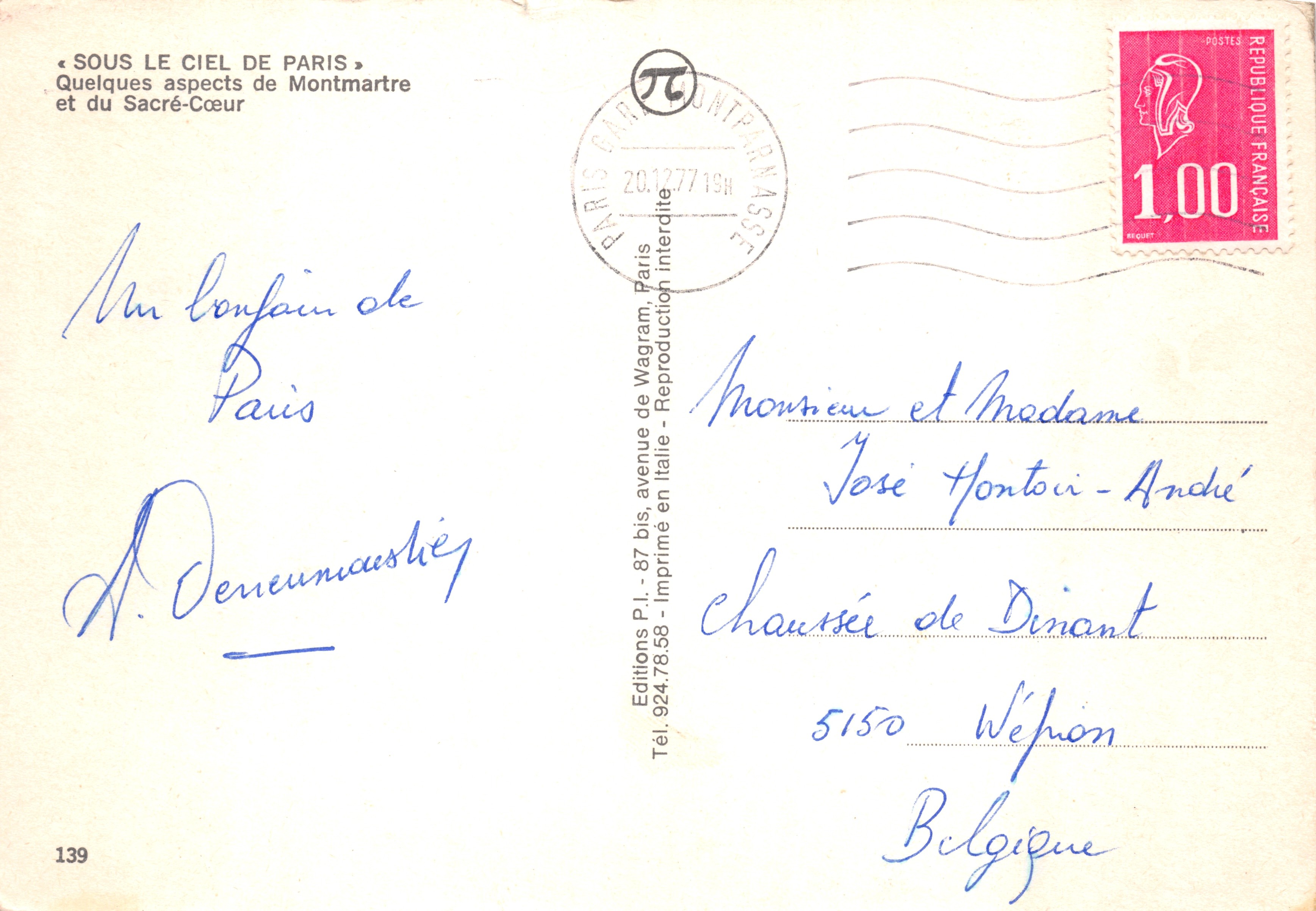Bajo el Cielo de París — Algunos aspectos de Montmartre y del Sacré-Cœur — Éditions P.I. - Impreso en Italia — Reverso