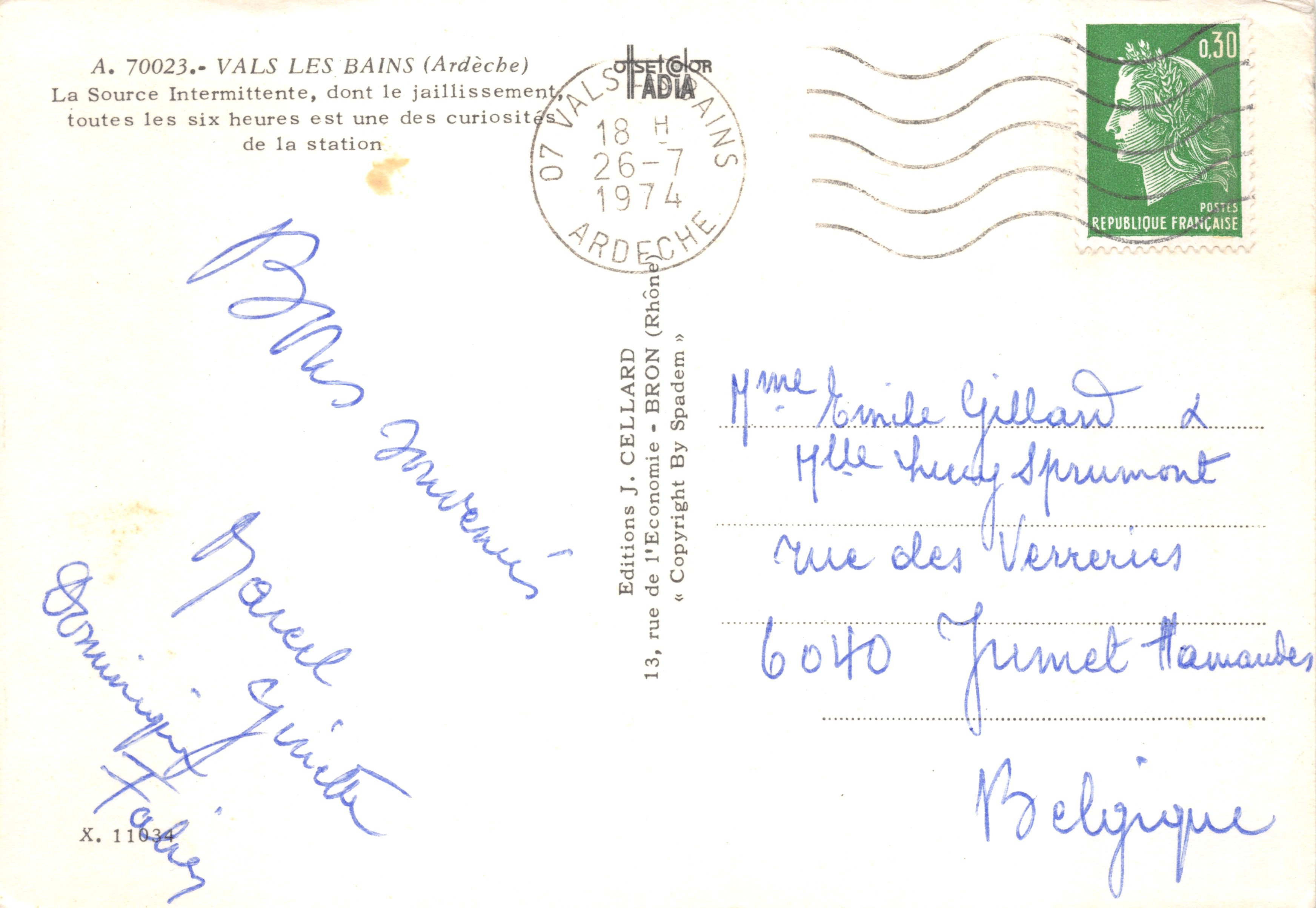 Valls-les-Bains — La Fuente Intermittente, cuyo chorro cada seis horas es una de las curiosidades del balneario — Éditions J. Cellard — Reverso