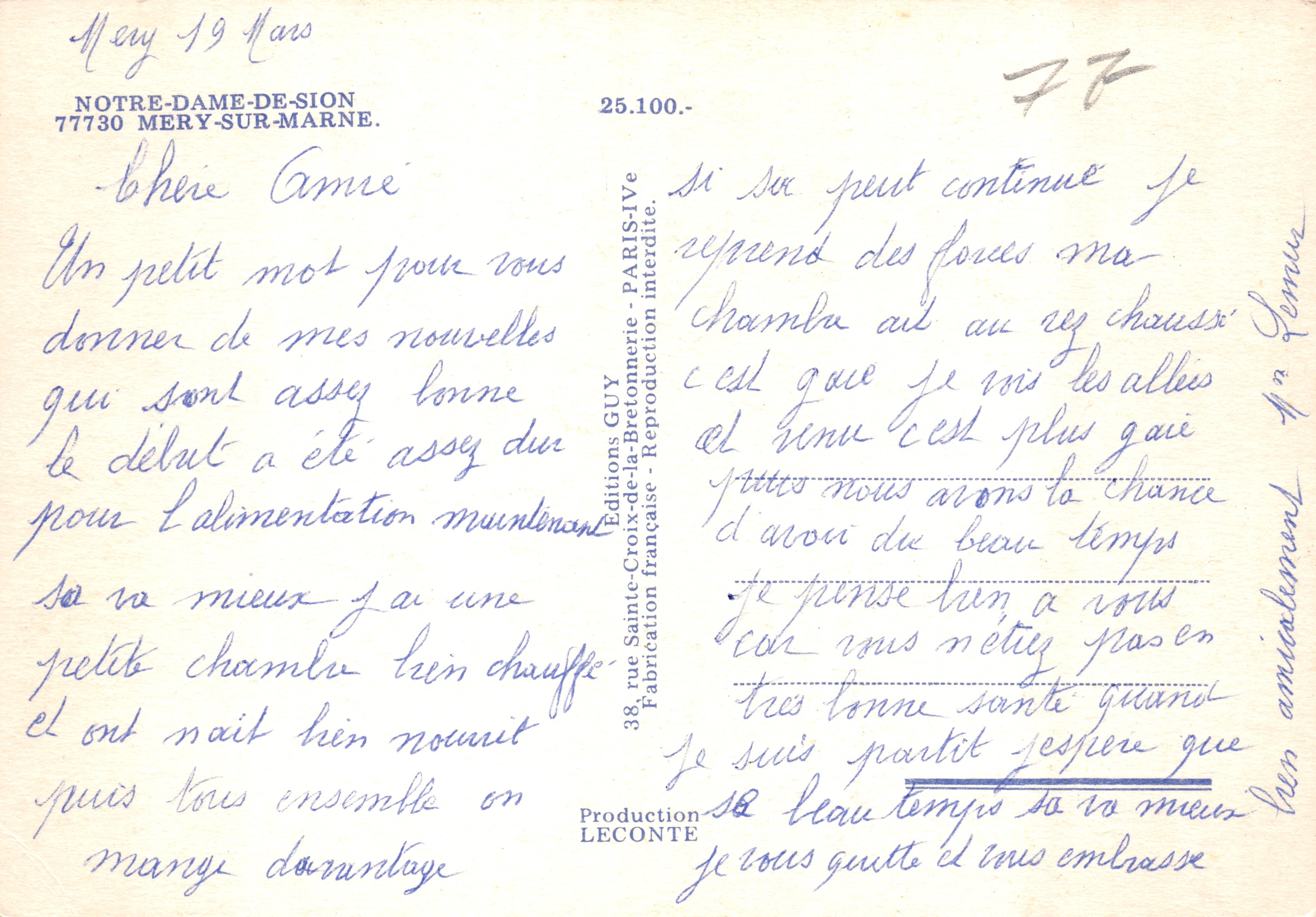 Château de Notre-Dame-de-Sion — vue du parc avec fleurs — Éditions GUY — Verso