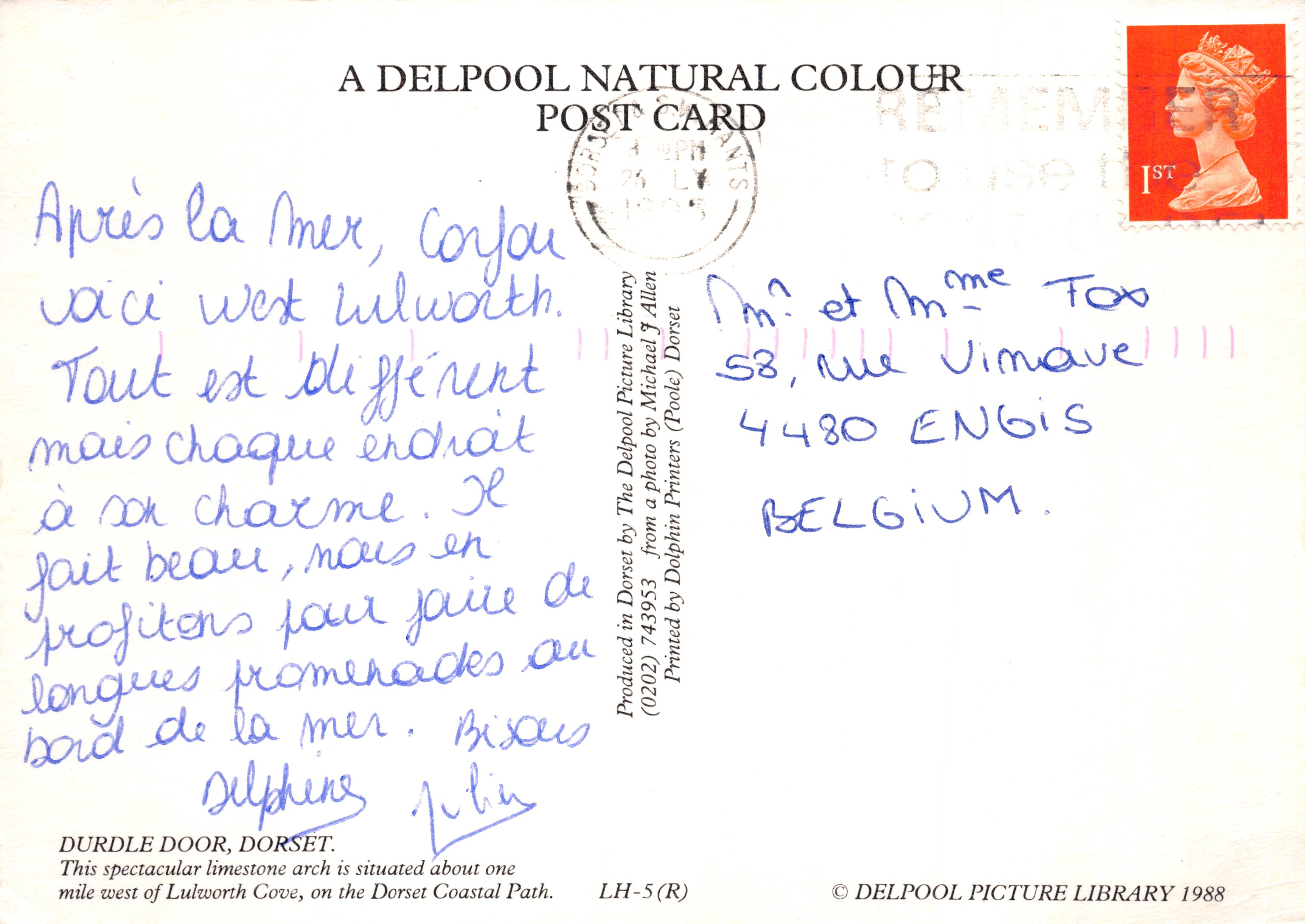 Durdle Door — arch de grès calcaire — Delpool Picture Library, n° LH-5(R) — Rückseite