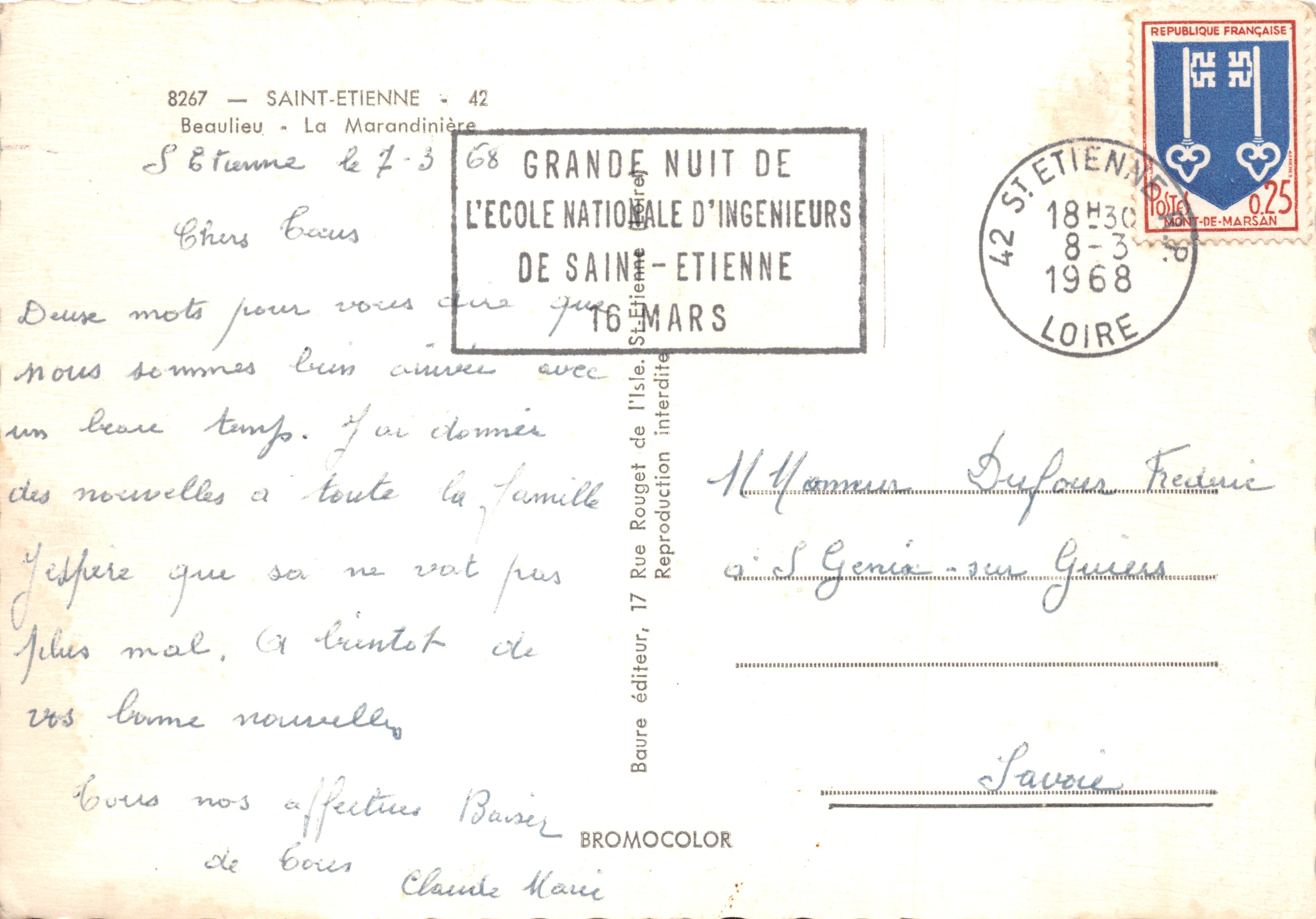 Beaulieu - La Marandinière — vue panoramique des immeubles de l'École nationale d'ingénieurs de Saint-Étienne — éditeur BROMOCOLOR — Rückseite