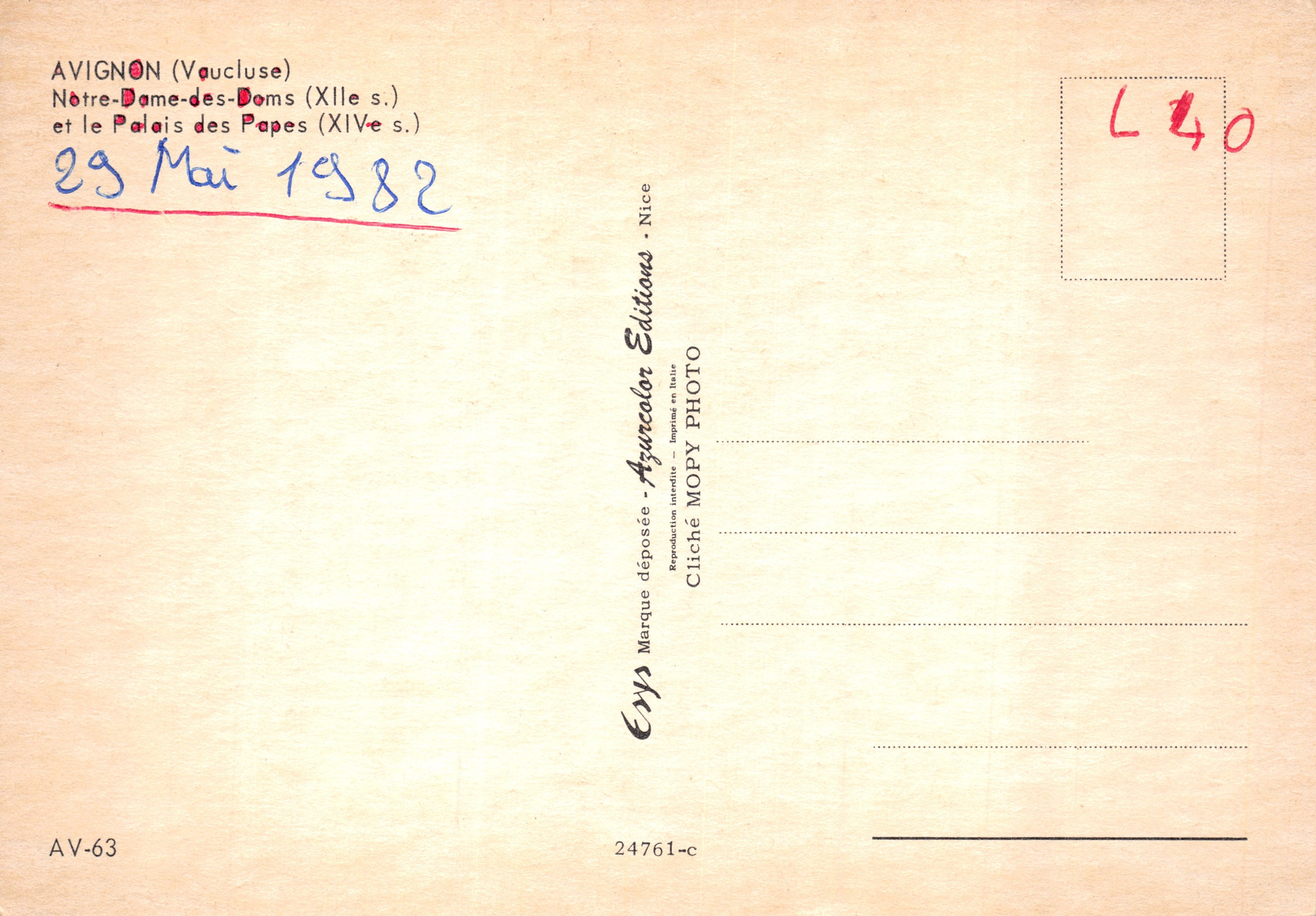 Avignon (Vaucluse) — Notre-Dame-des-Doms (XII secolo) e il Palais des Papes (XIV secolo) — Azancolor Editions — Verso
