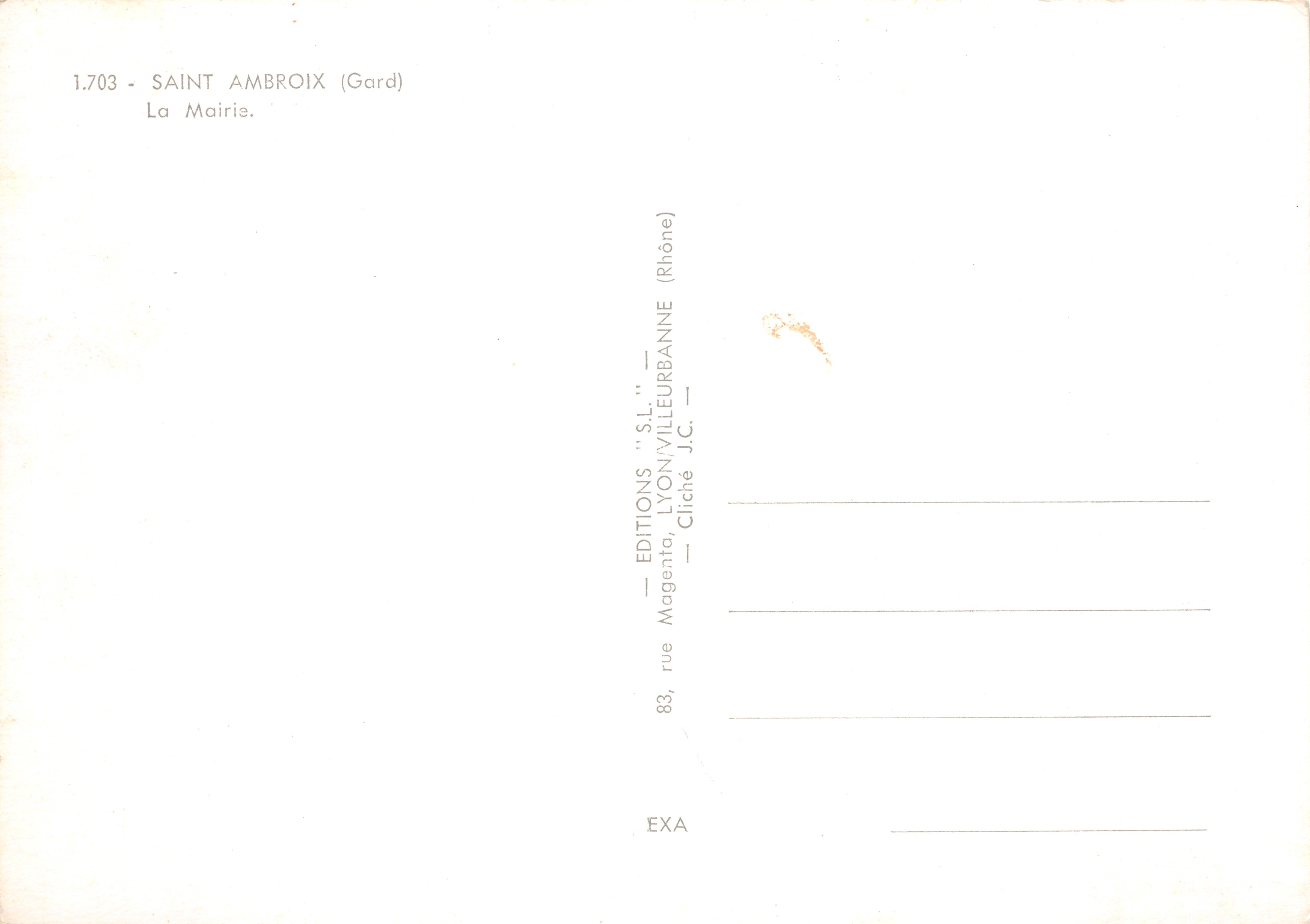 Mairie de Saint-Ambroix — éditeur EDITIONS "S.L." — n° 1.703 — Verso