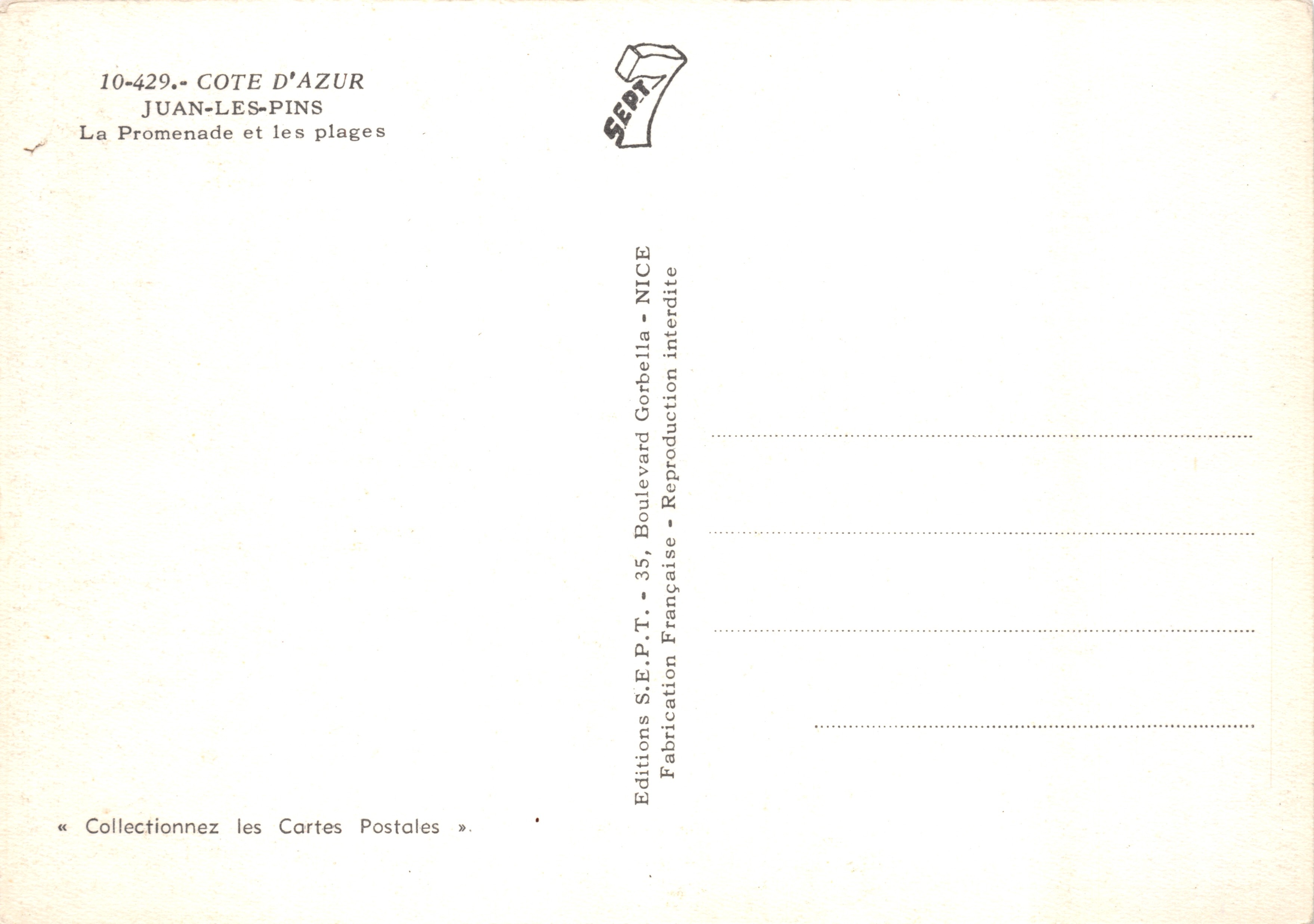 Juan-les-Pins — La Promenade e le spiagge — Edizioni S.E.P.T. - NICE — Verso