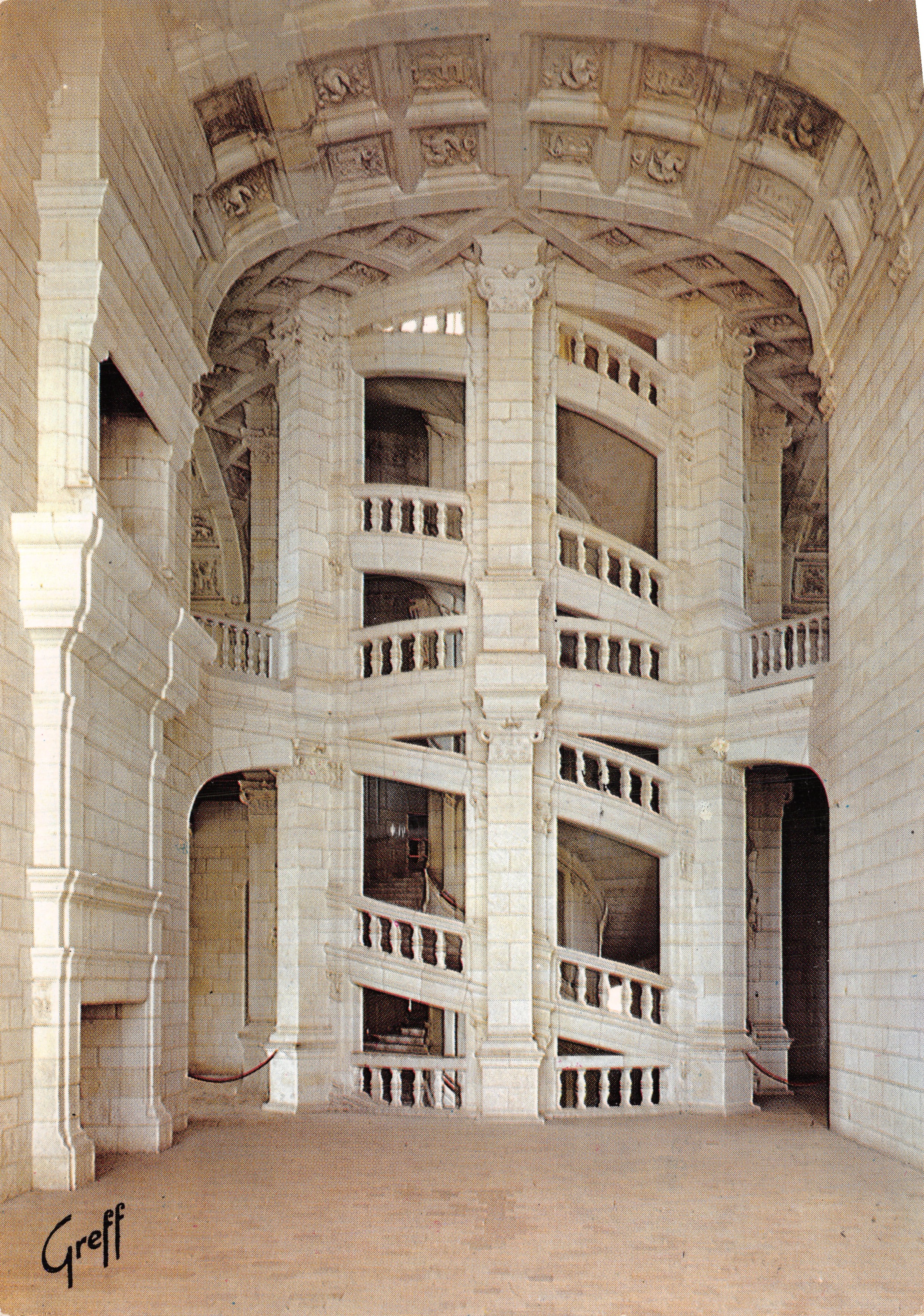 Chambord — Grand escalier à double rampe en spirale — Greff