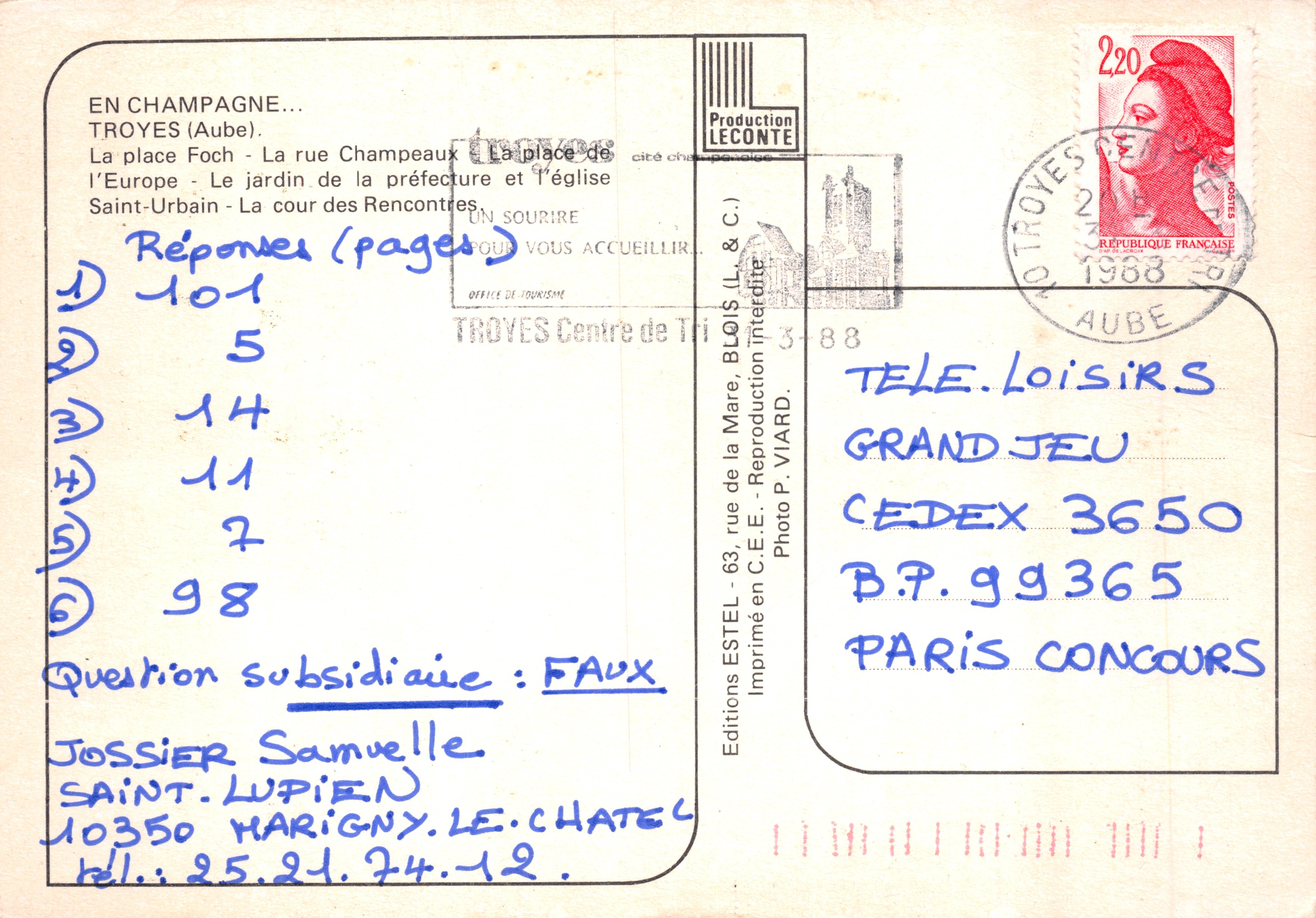 Troyes — vue de maisons à colombages et paysages urbains — Éditions Leconte — Verso